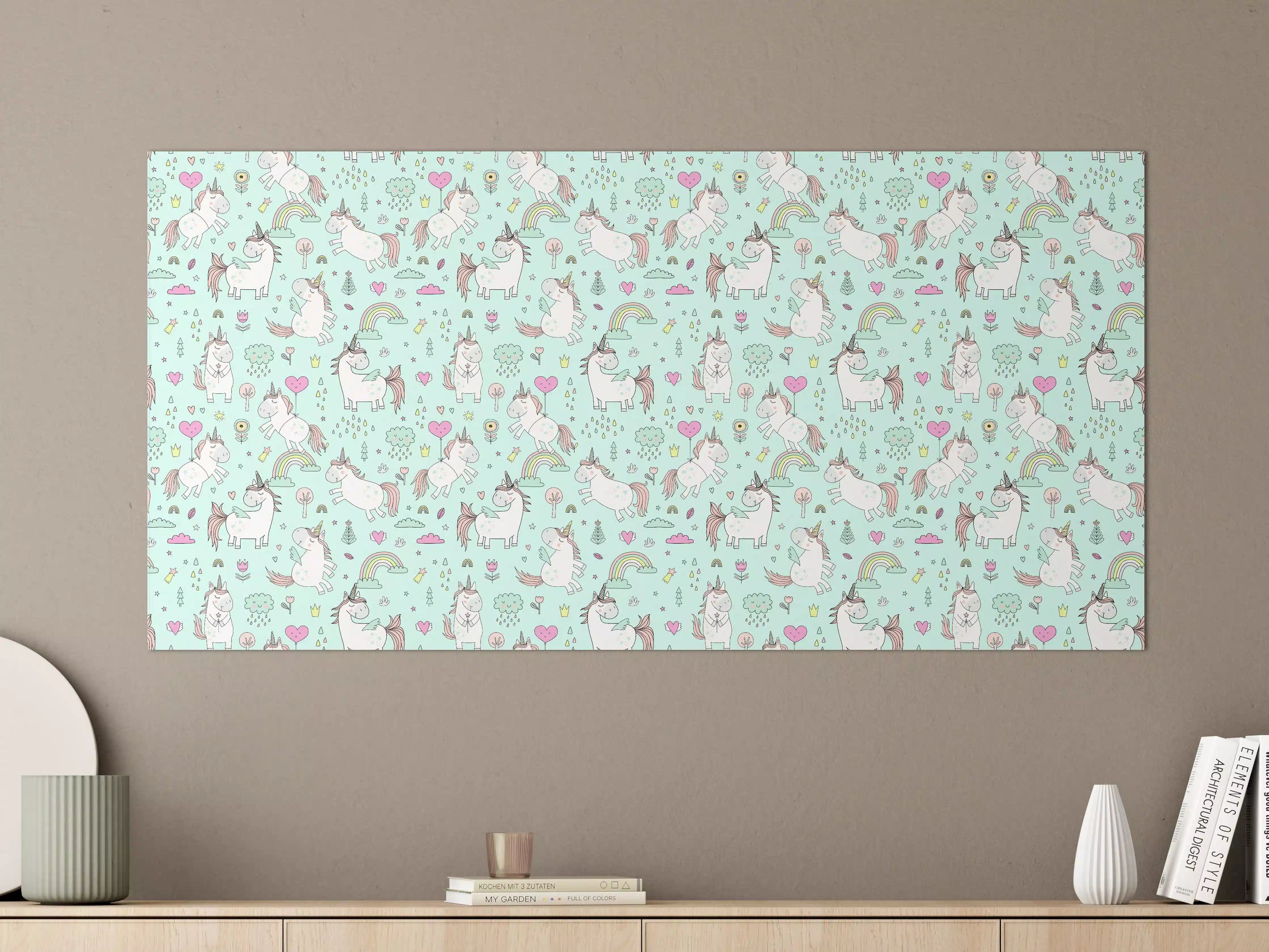 Große Wandbilder - Niedliche Einhorn-Illustration in Pastellfarben