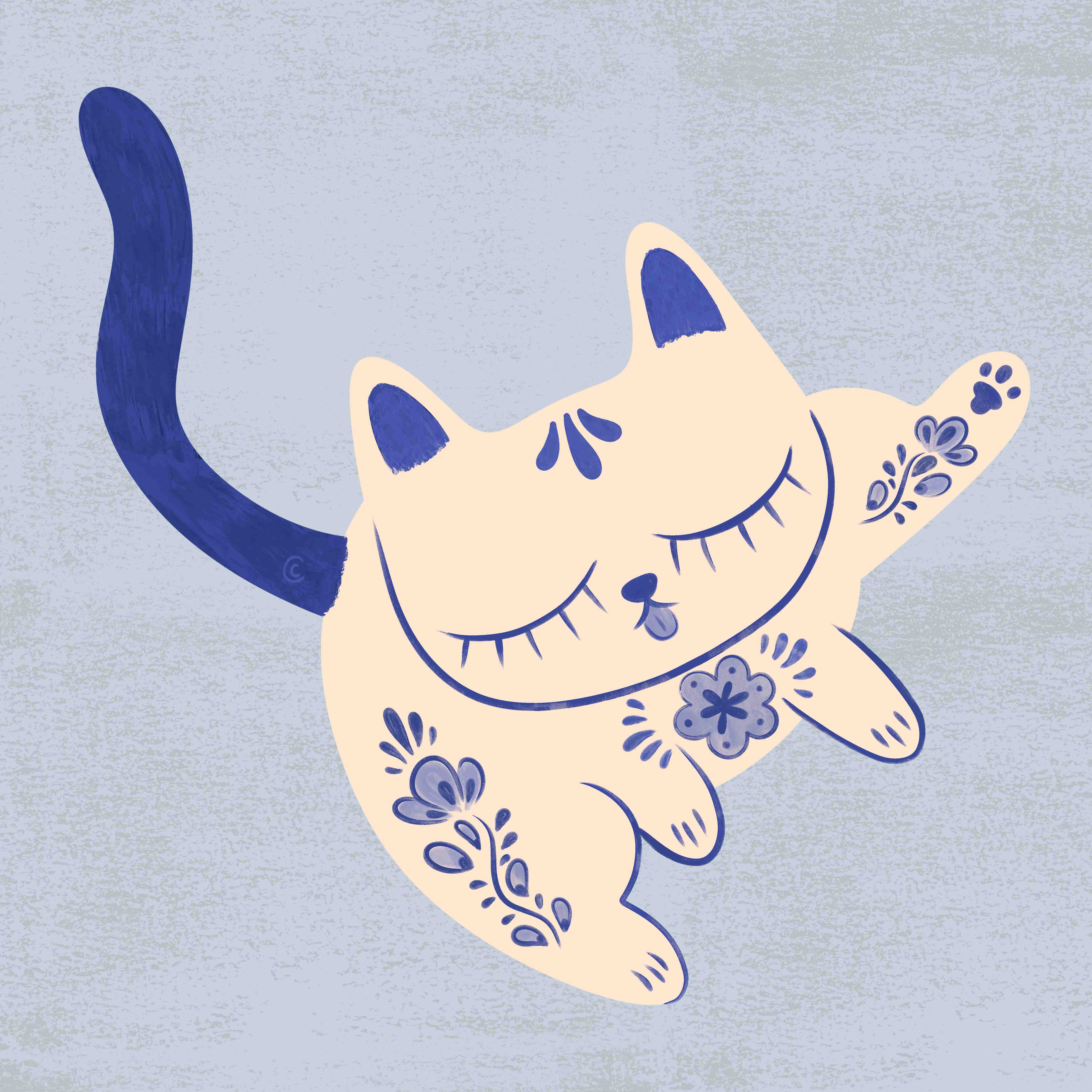 Große Wandbilder-Niedliche Katze mit Blumenmuster