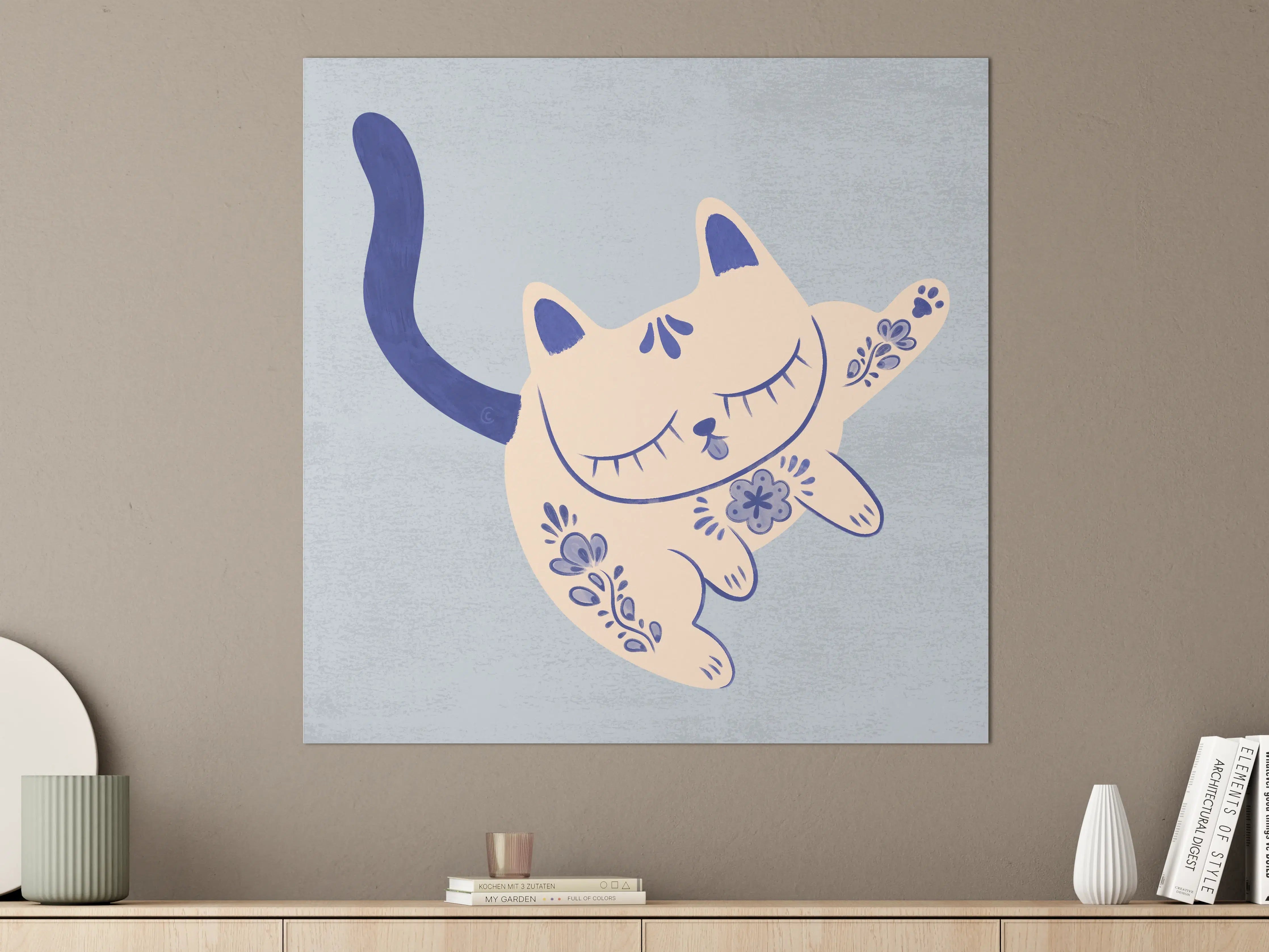 Große Wandbilder - Niedliche Katze mit Blumenmuster