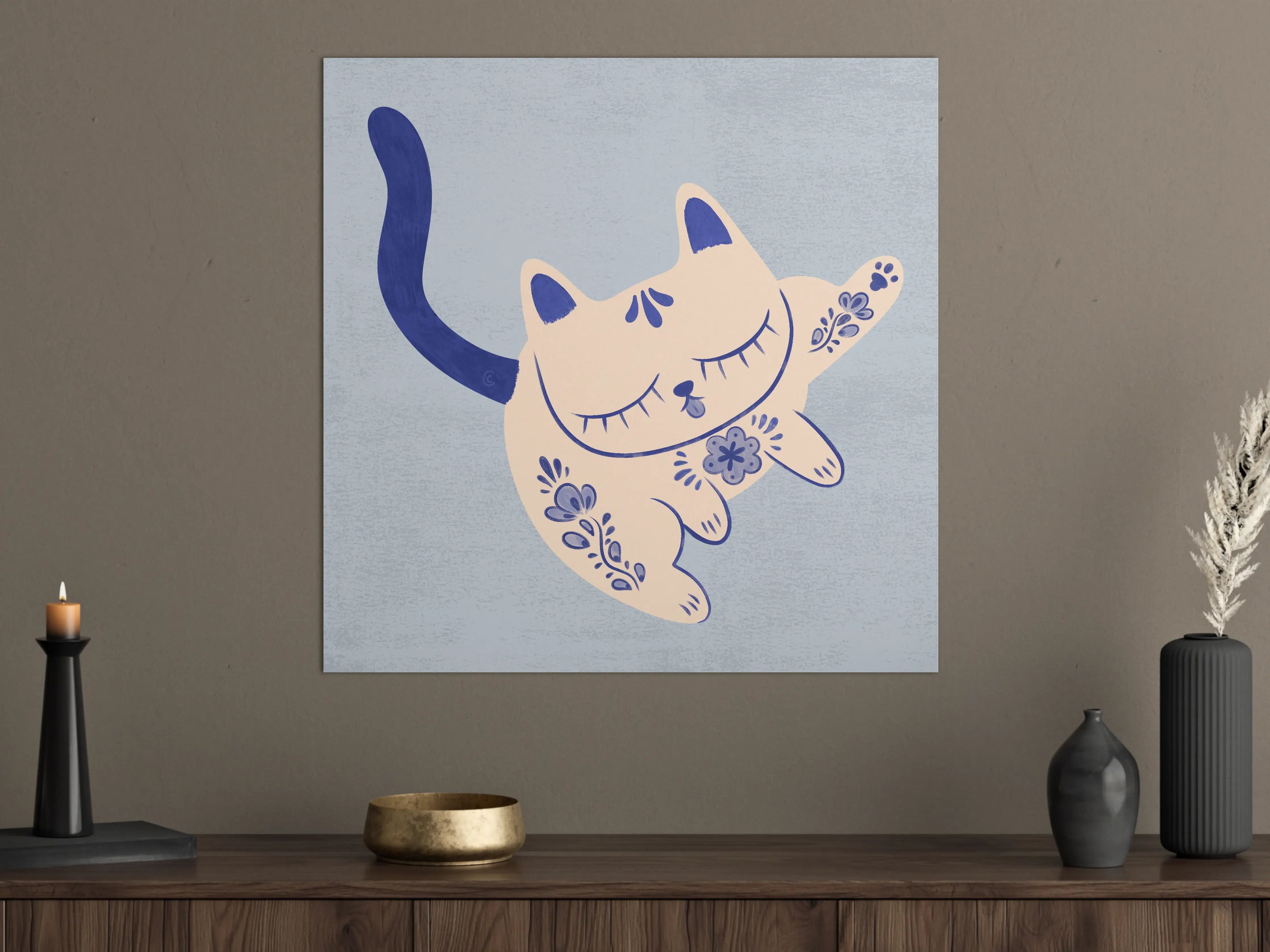 Große Wandbilder - Niedliche Katze mit Blumenmuster