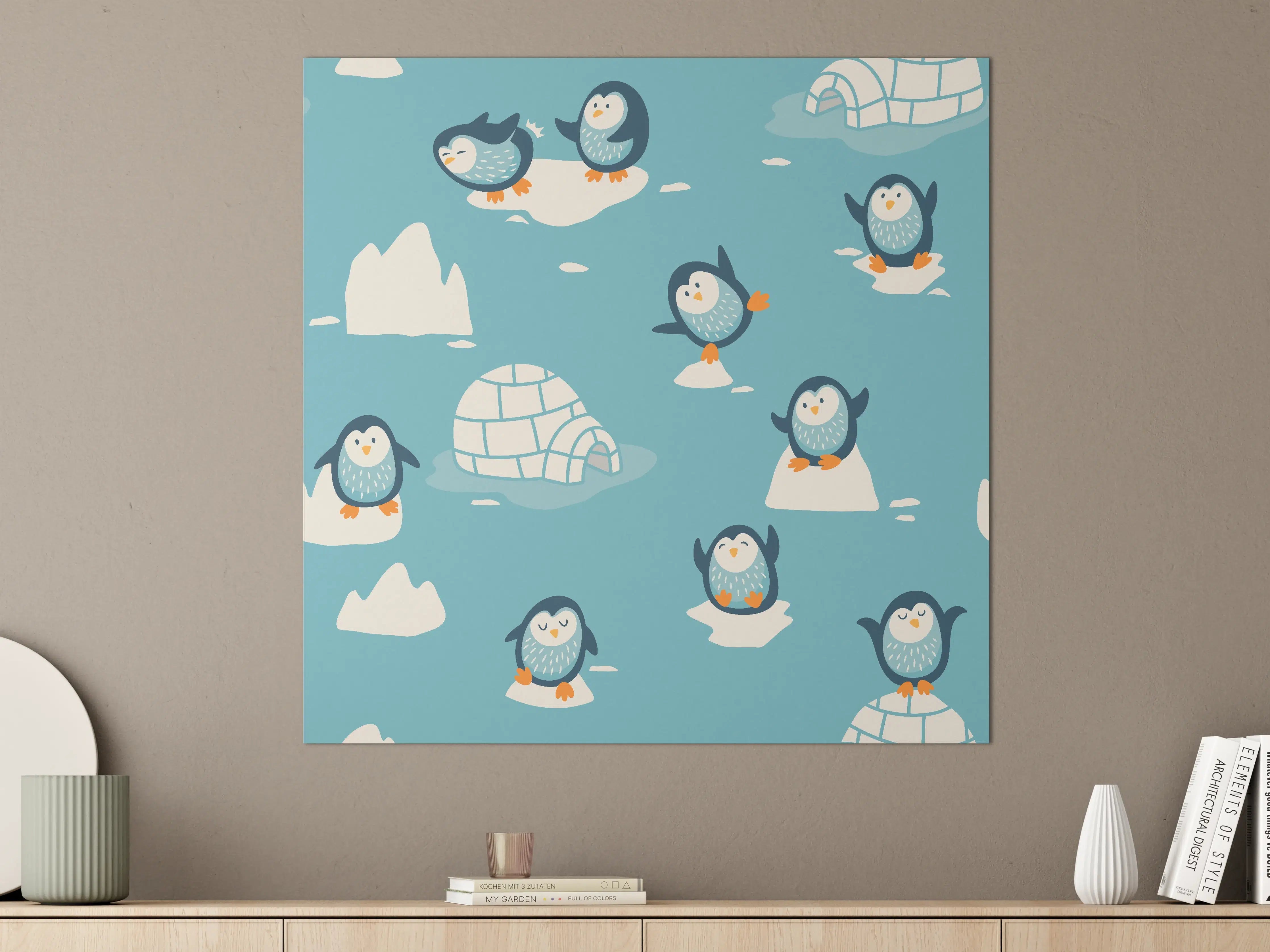 Große Wandbilder - Niedliche Pinguin-Muster Blau