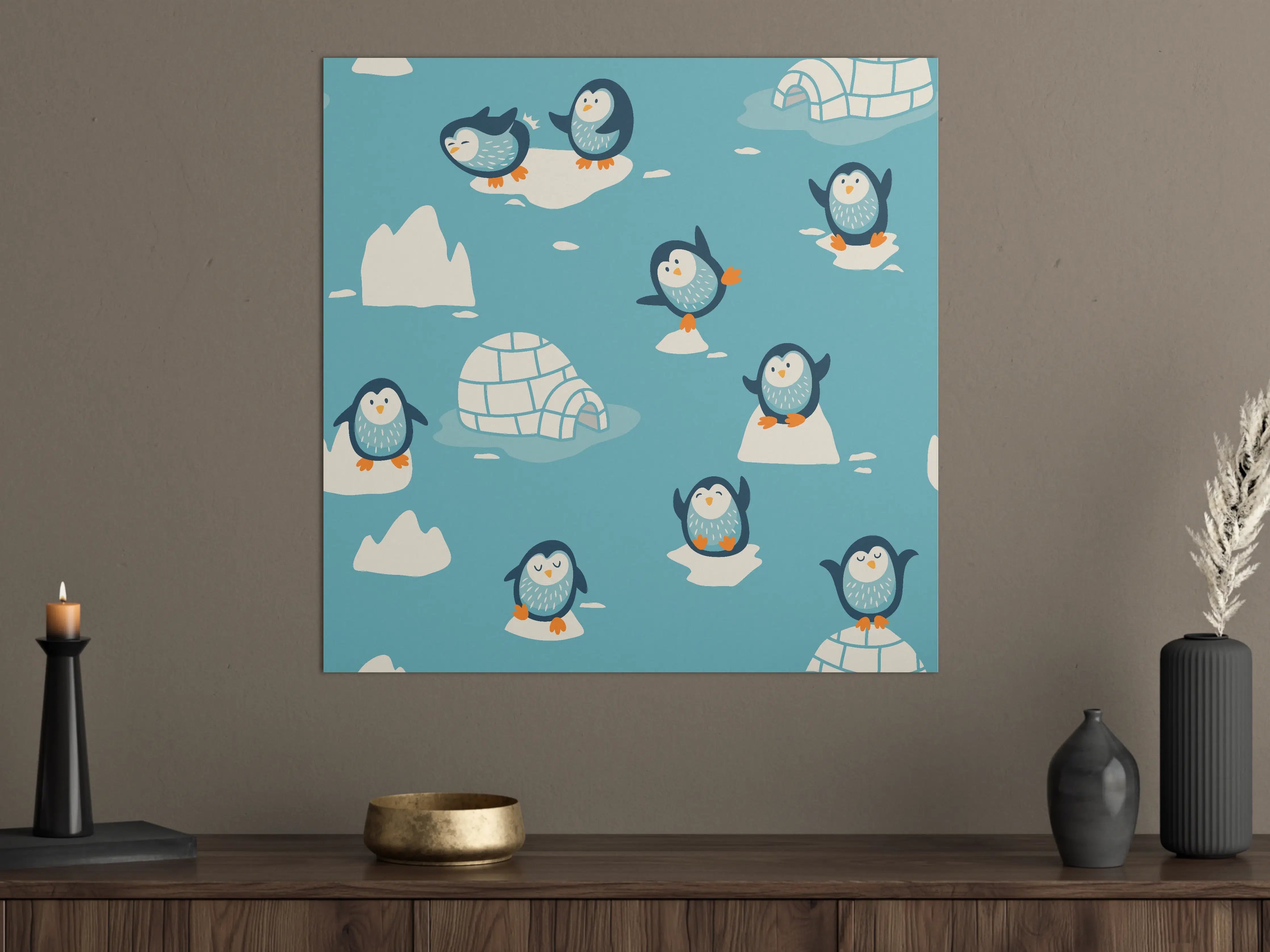 Große Wandbilder - Niedliche Pinguin-Muster Blau