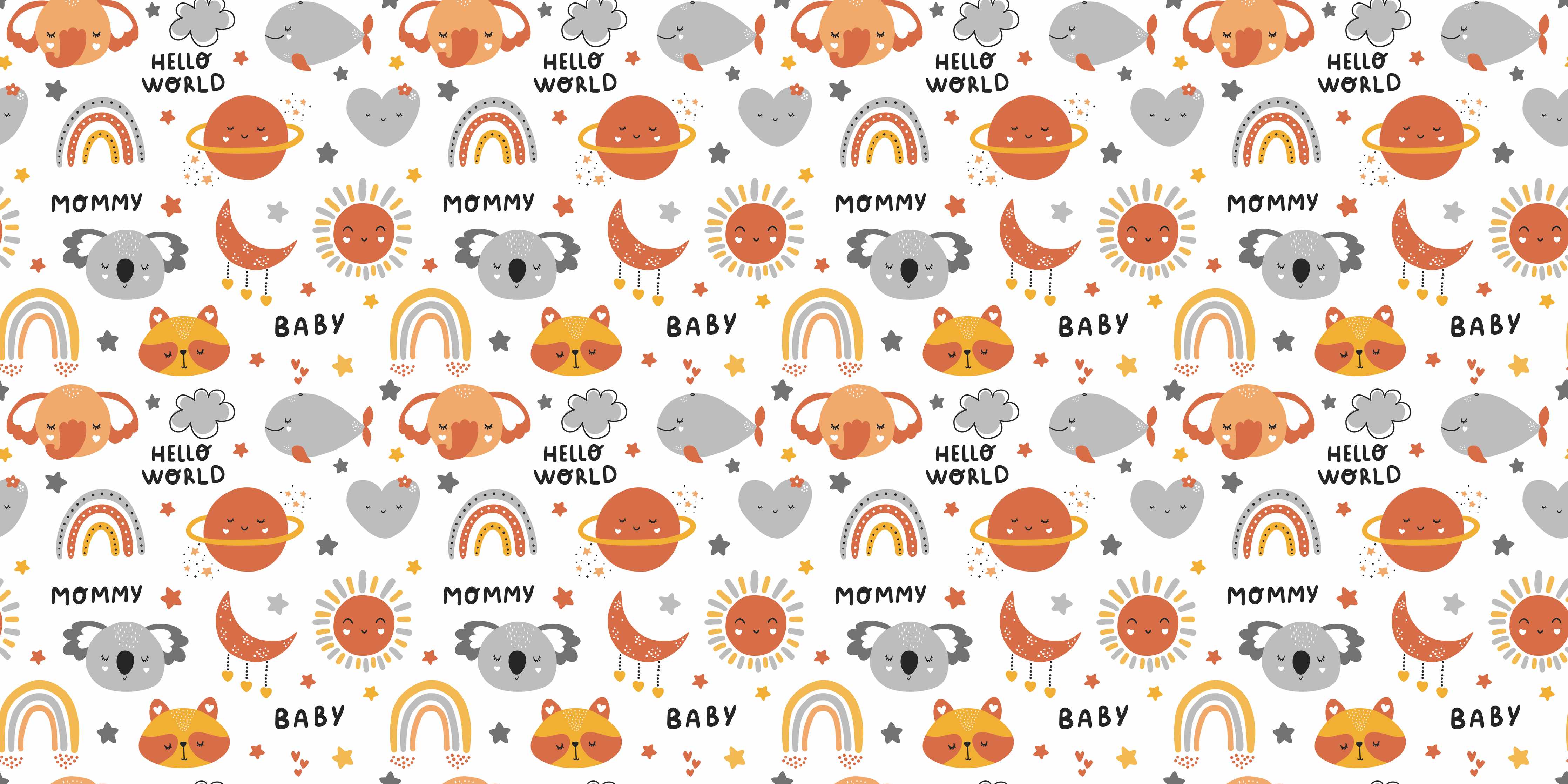 Große Wandbilder-Niedliche Tiermuster mit Regenbögen in Warme Farben