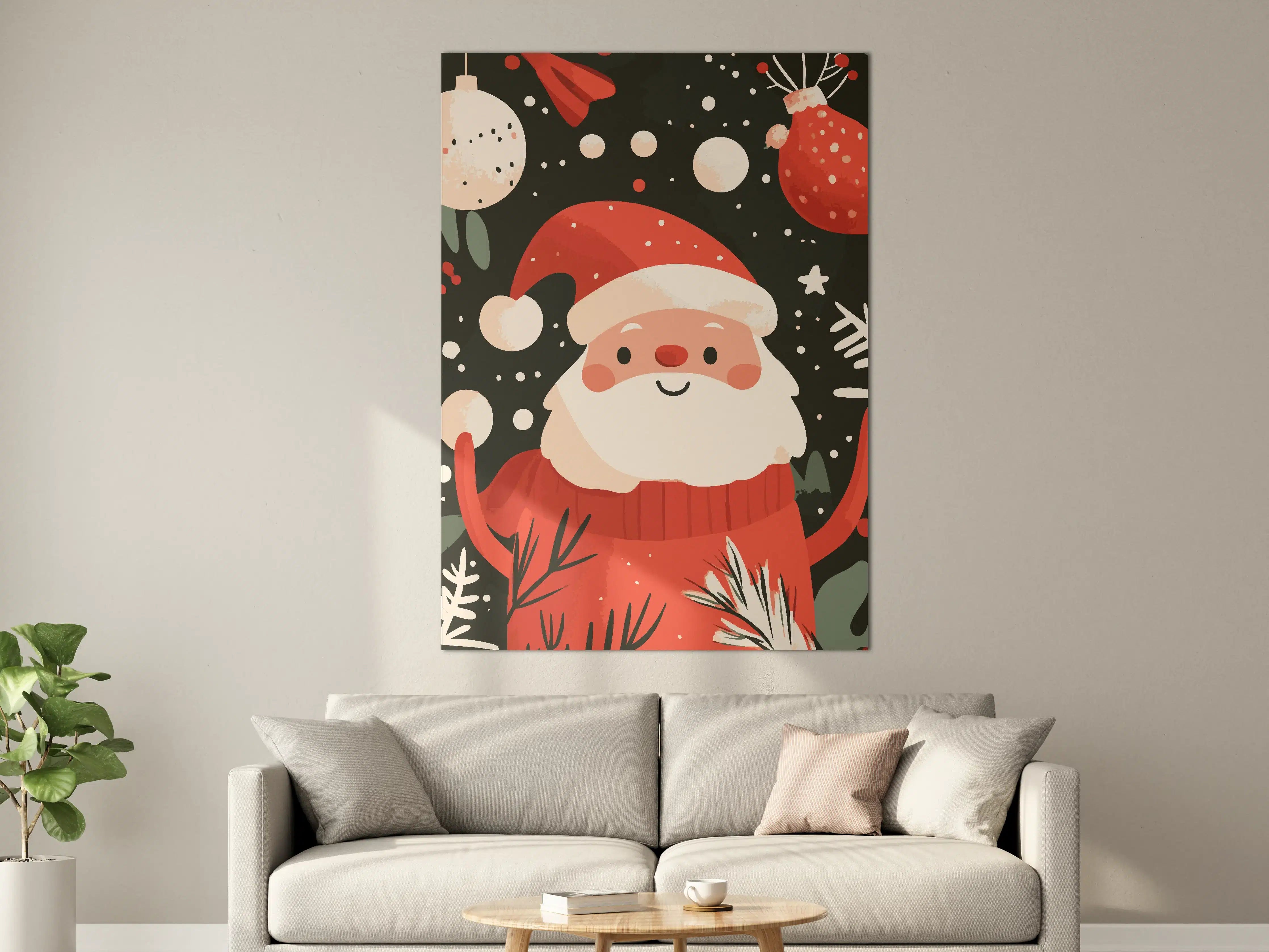 Große Wandbilder - Niedliche Weihnachtsfigur mit Schneeflocken auf dunklem Hintergrund