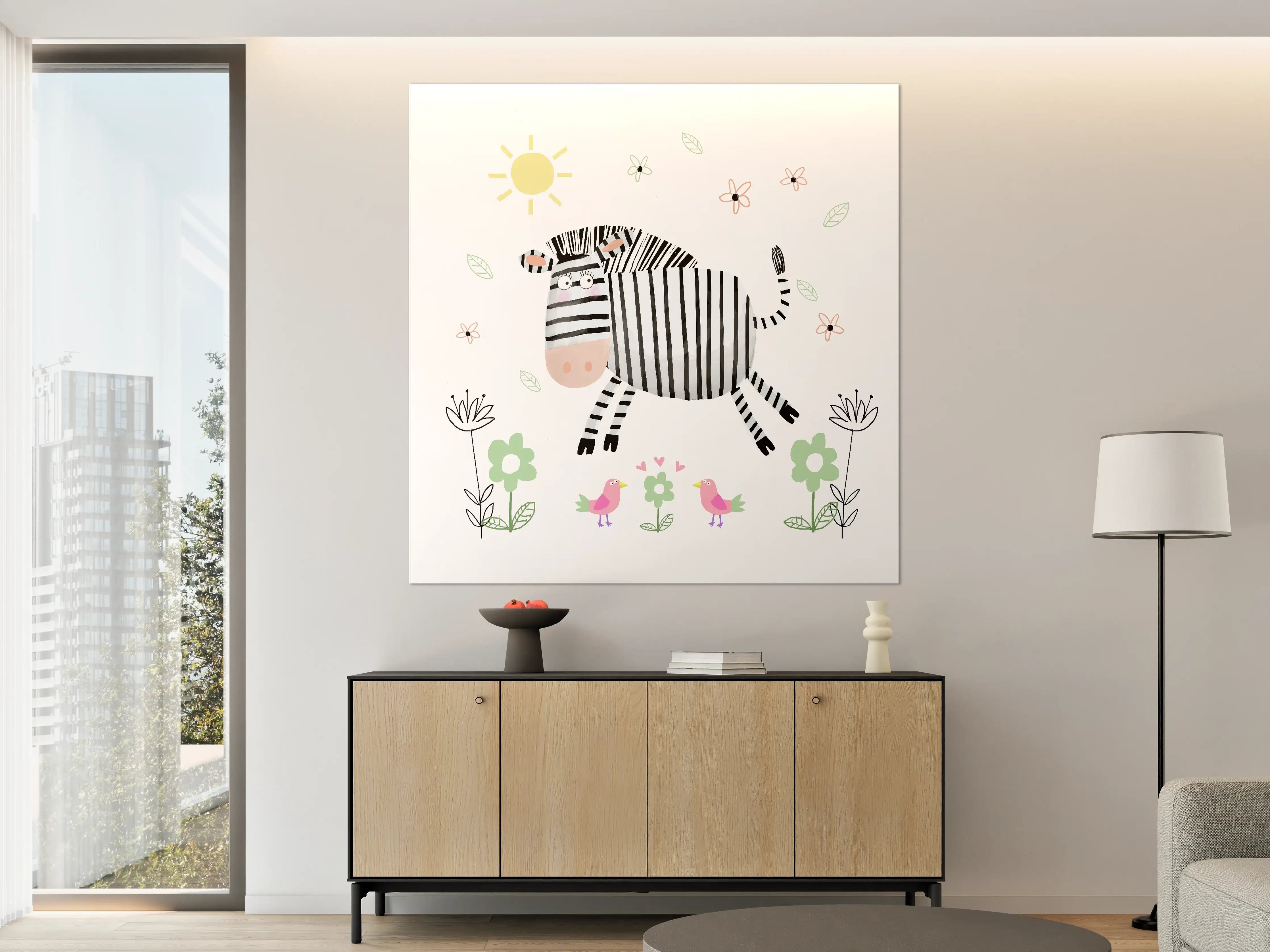 Große Wandbilder - Niedliche Zebra im Blumenfeld