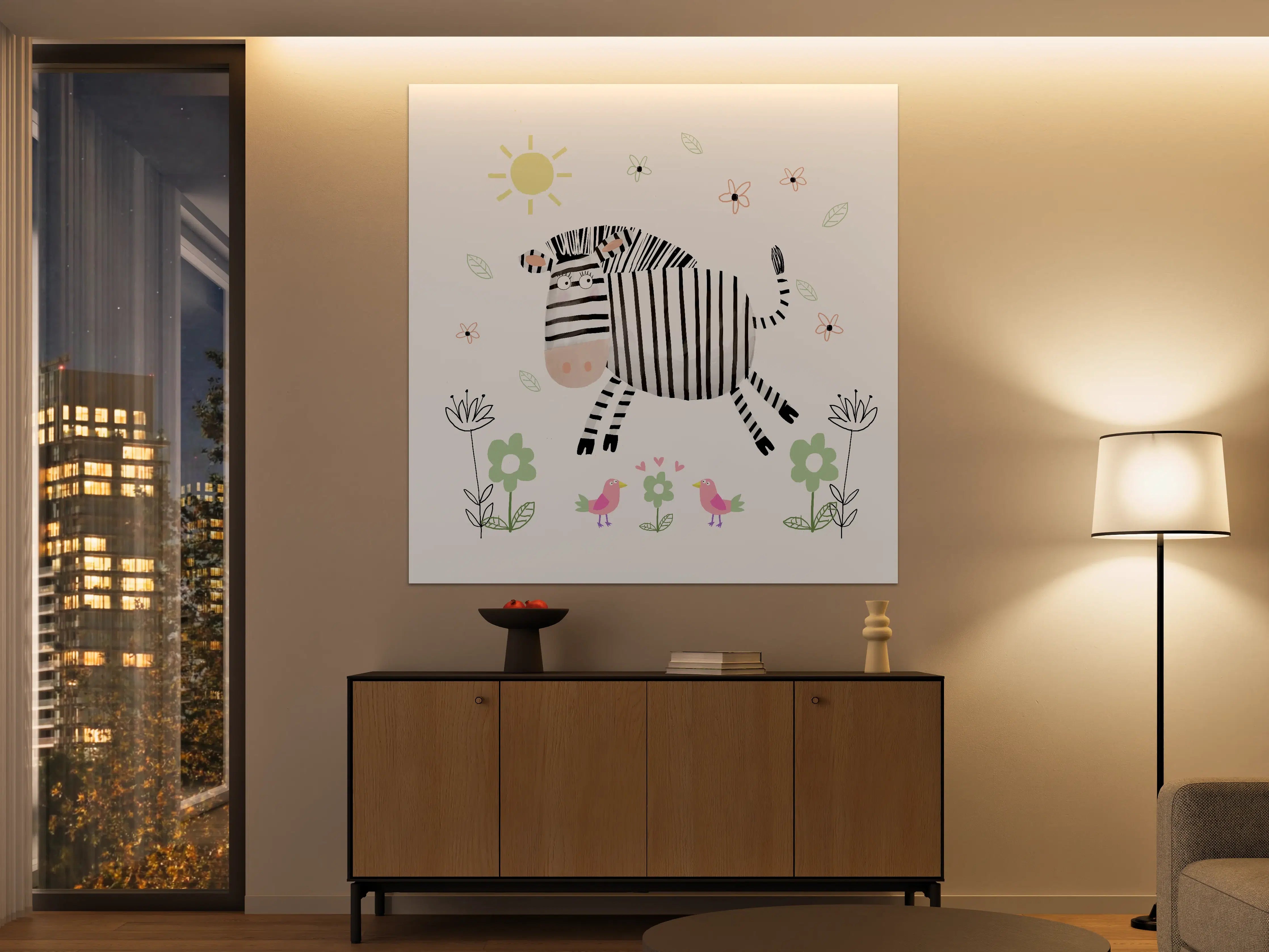 Große Wandbilder - Niedliche Zebra im Blumenfeld