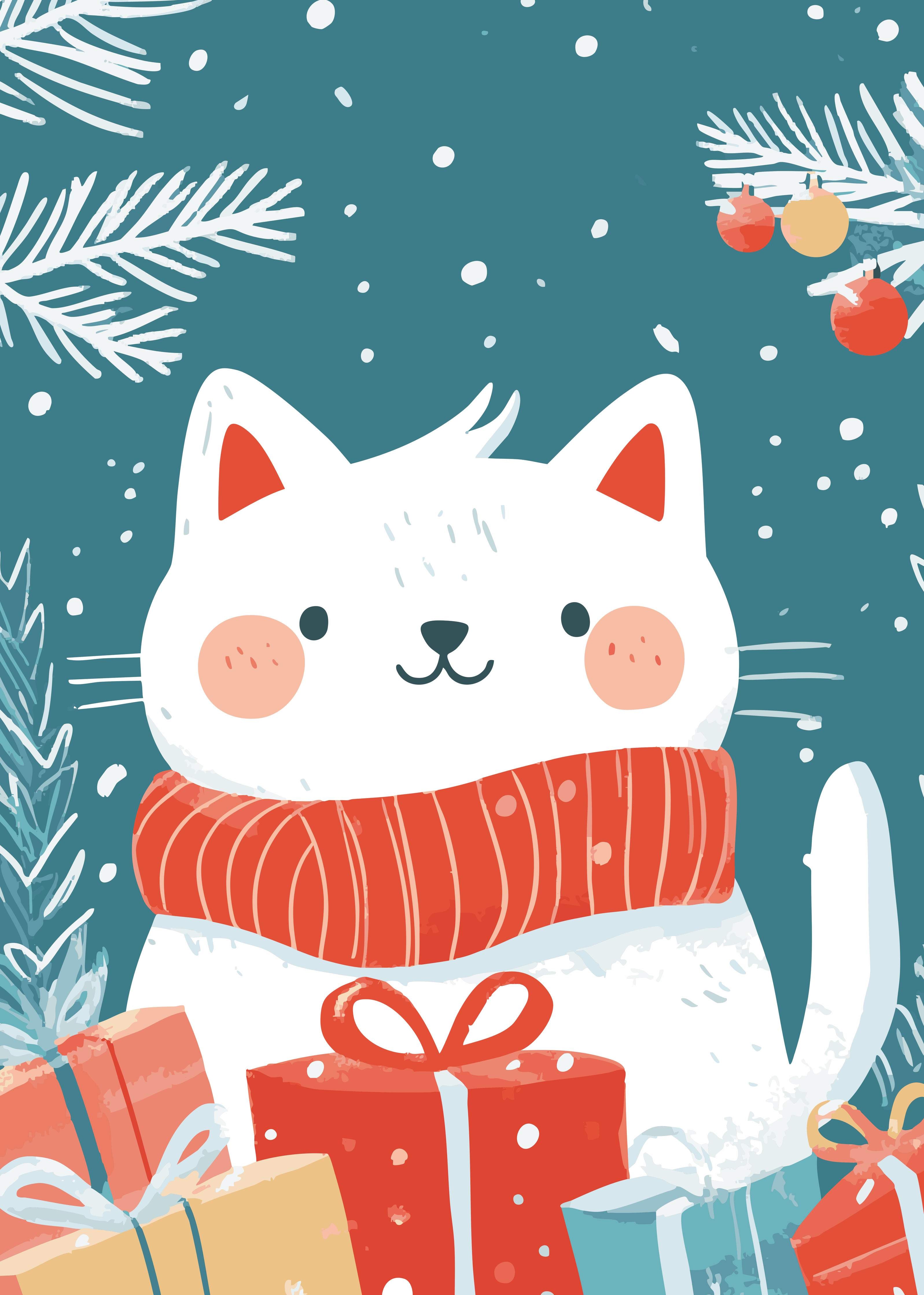 Große Wandbilder-Niedliche weihnachtliche Katzenillustration