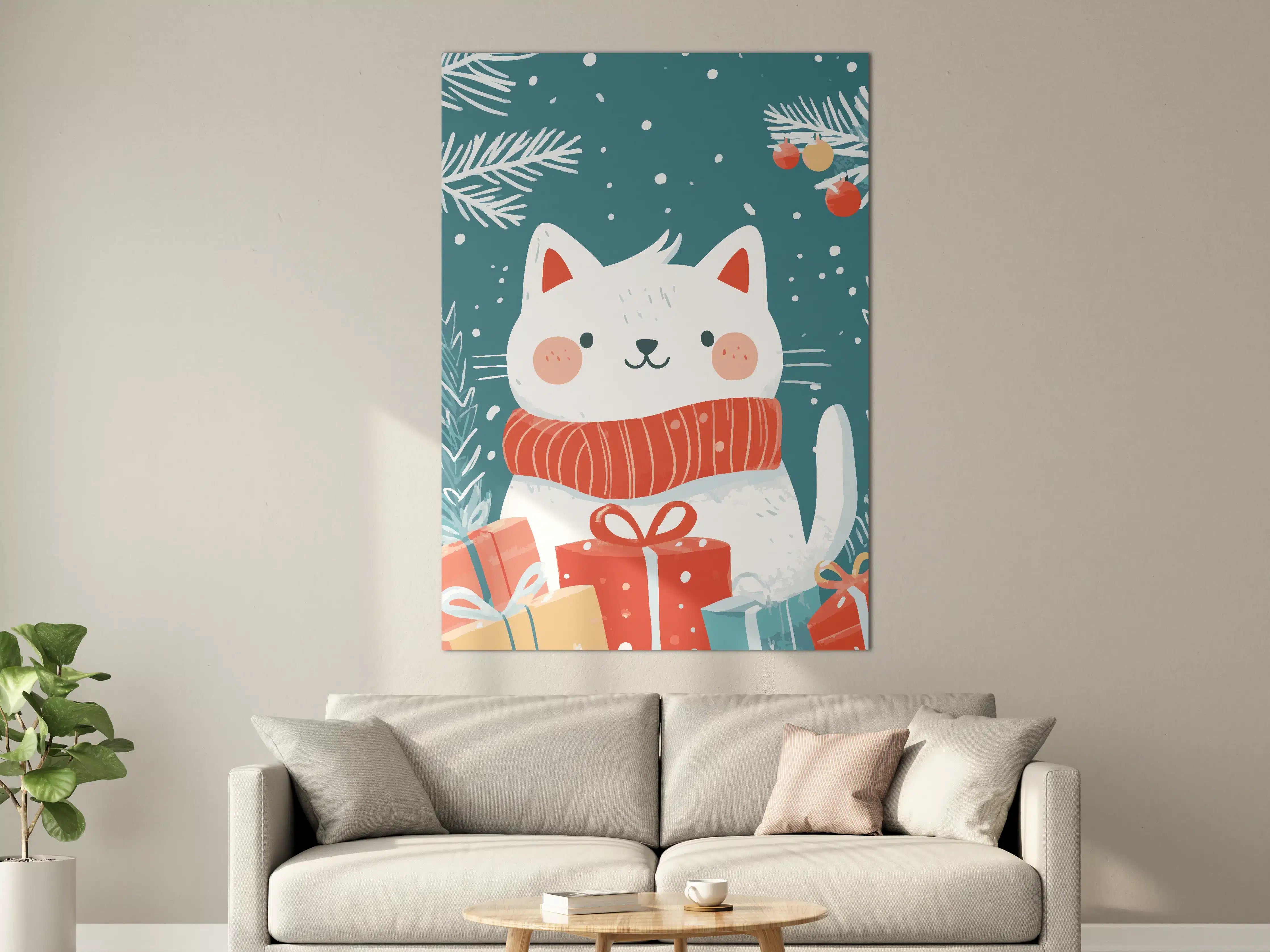 Große Wandbilder - Niedliche weihnachtliche Katzenillustration