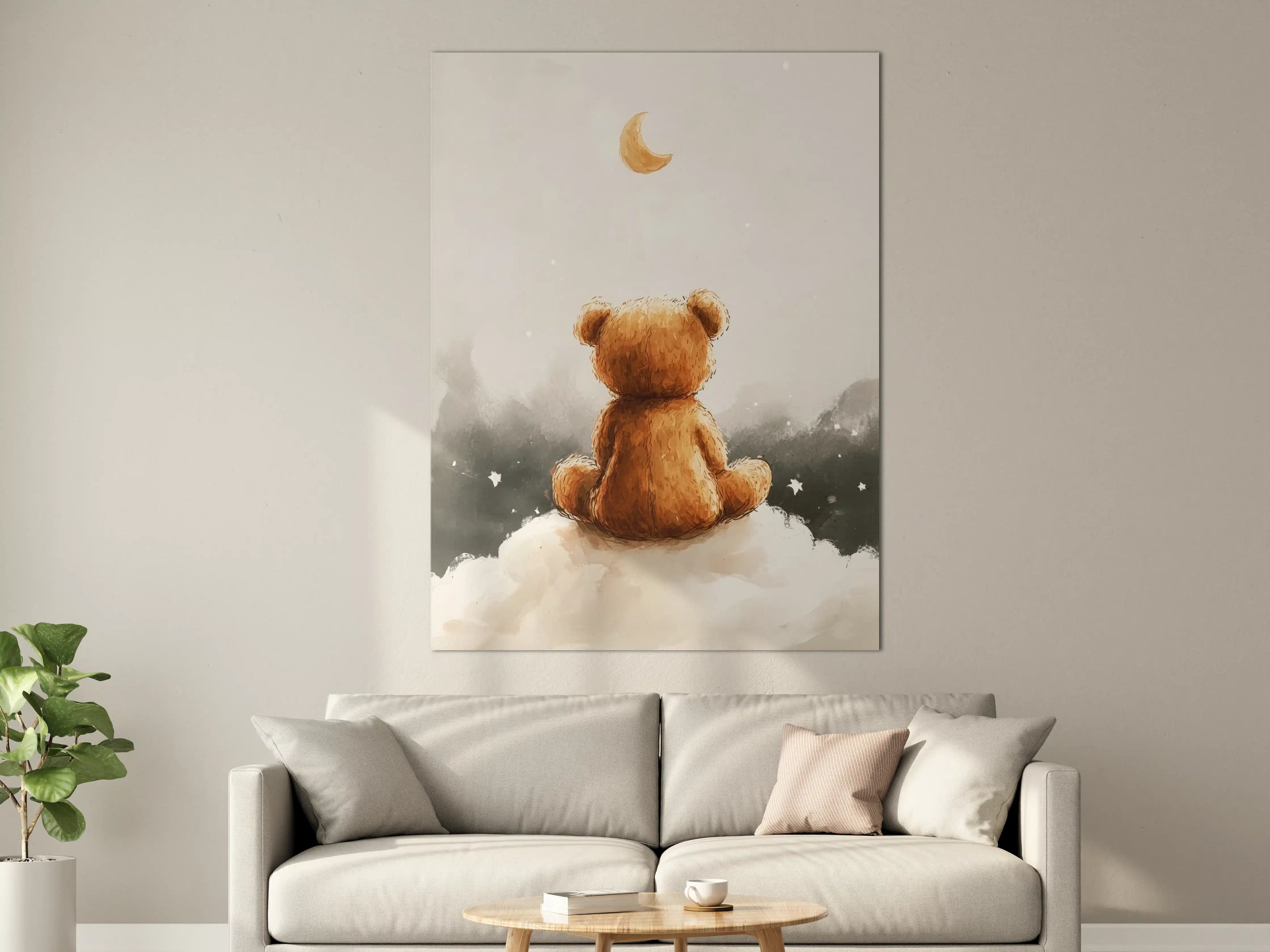 Große Wandbilder - Niedlicher Teddybär unter Mond und Sternen