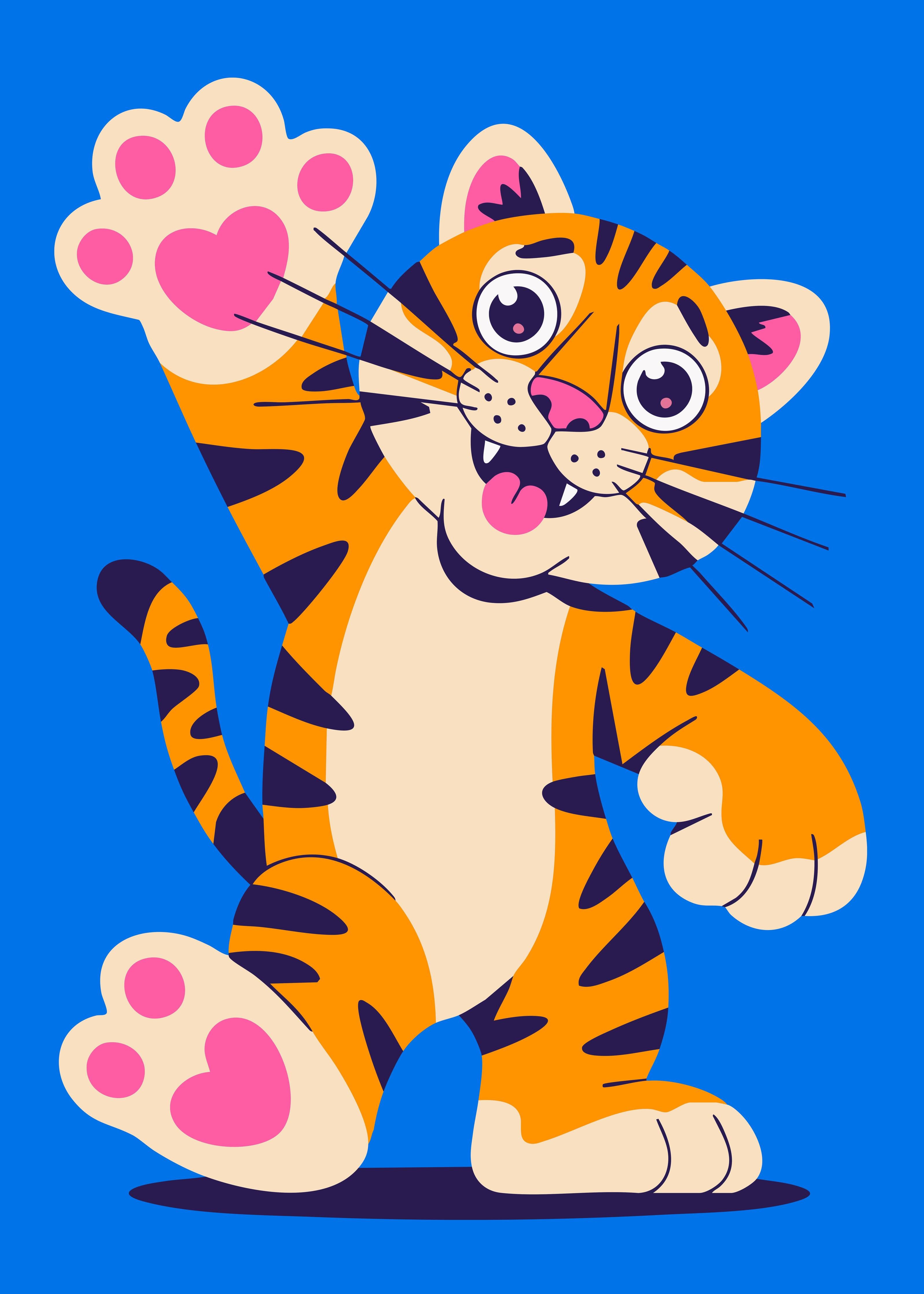Große Wandbilder-Niedliches Cartoon-Tiger mit Pfote