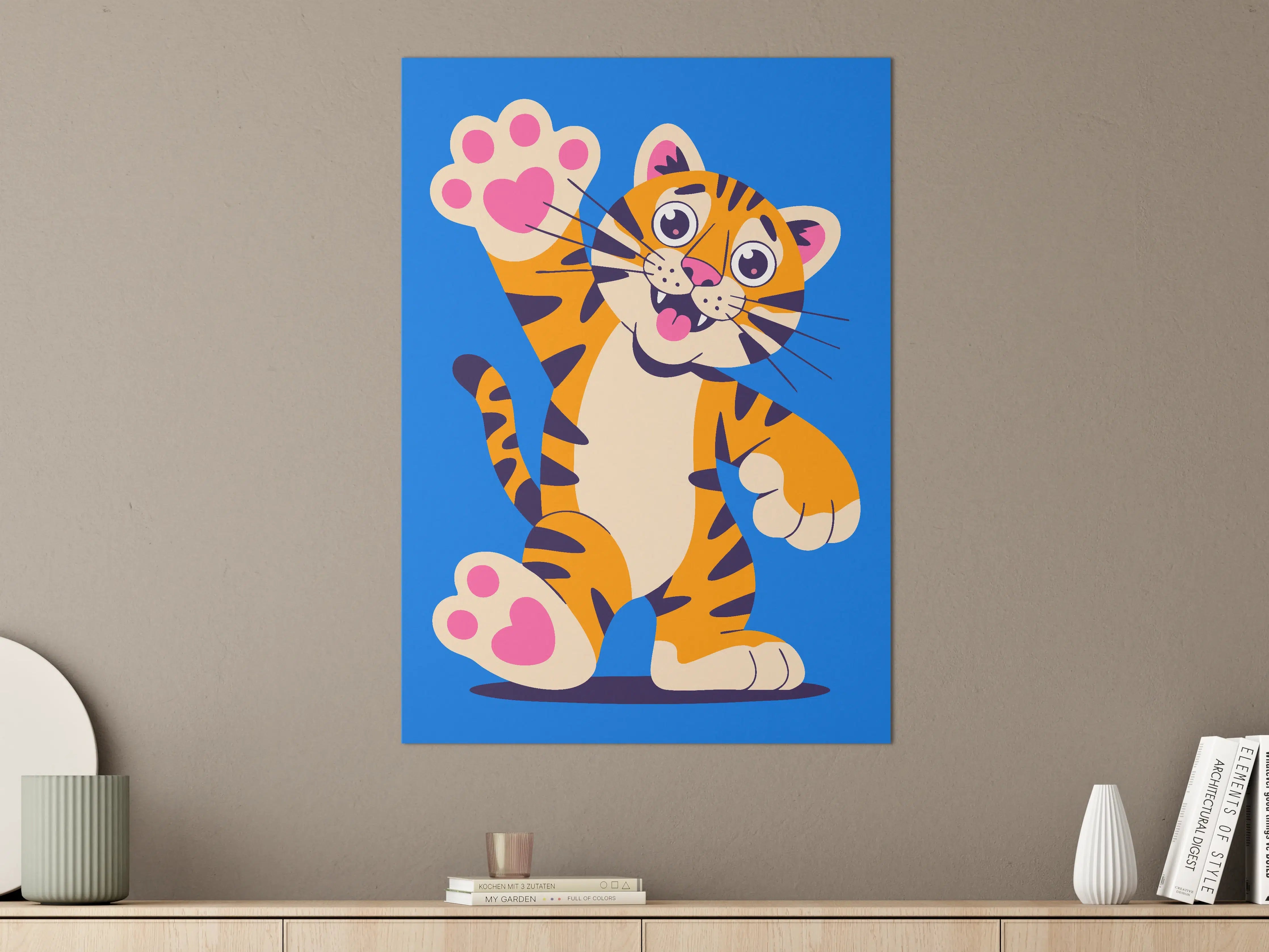 Große Wandbilder - Niedliches Cartoon-Tiger mit Pfote