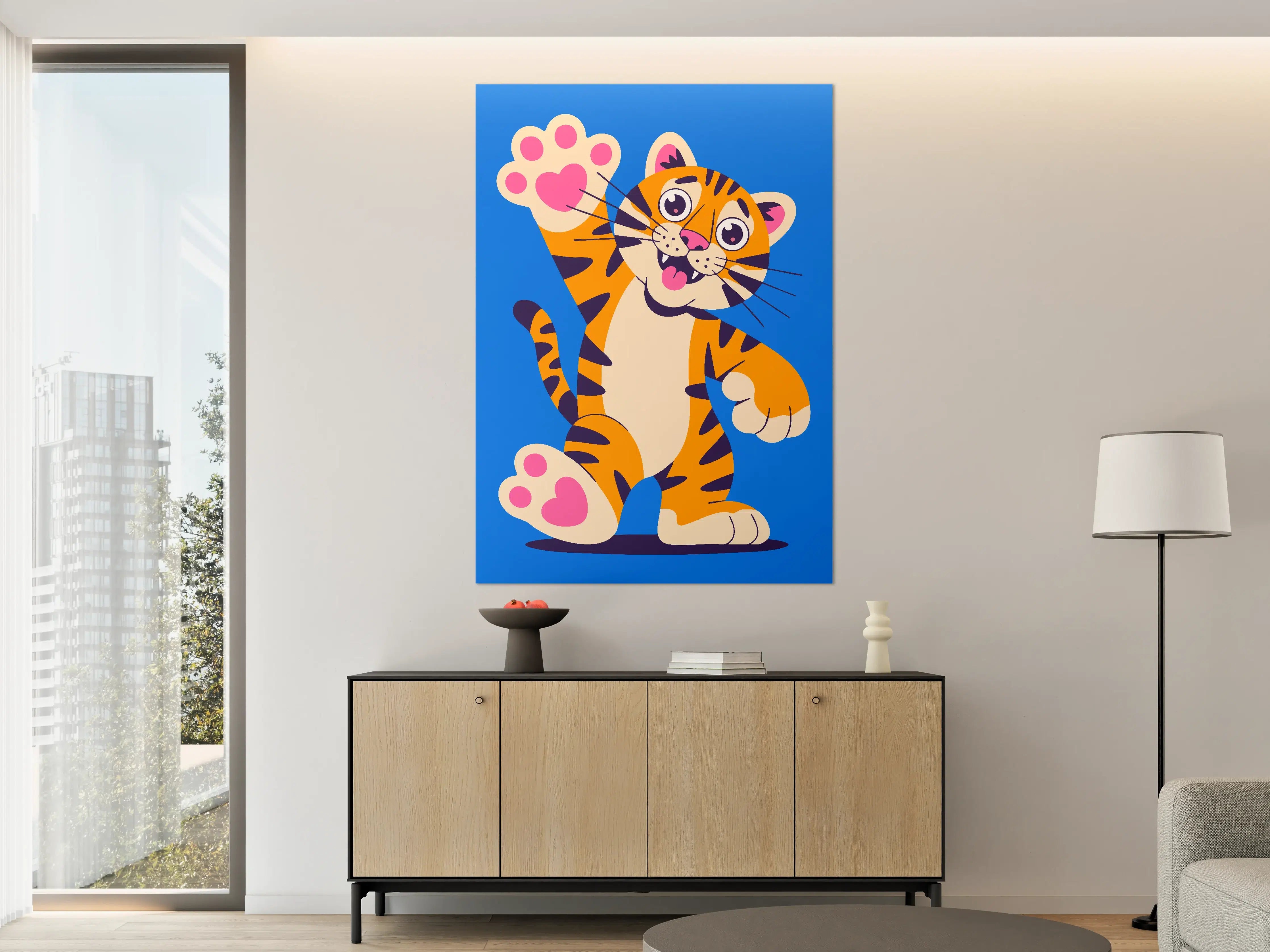 Große Wandbilder - Niedliches Cartoon-Tiger mit Pfote