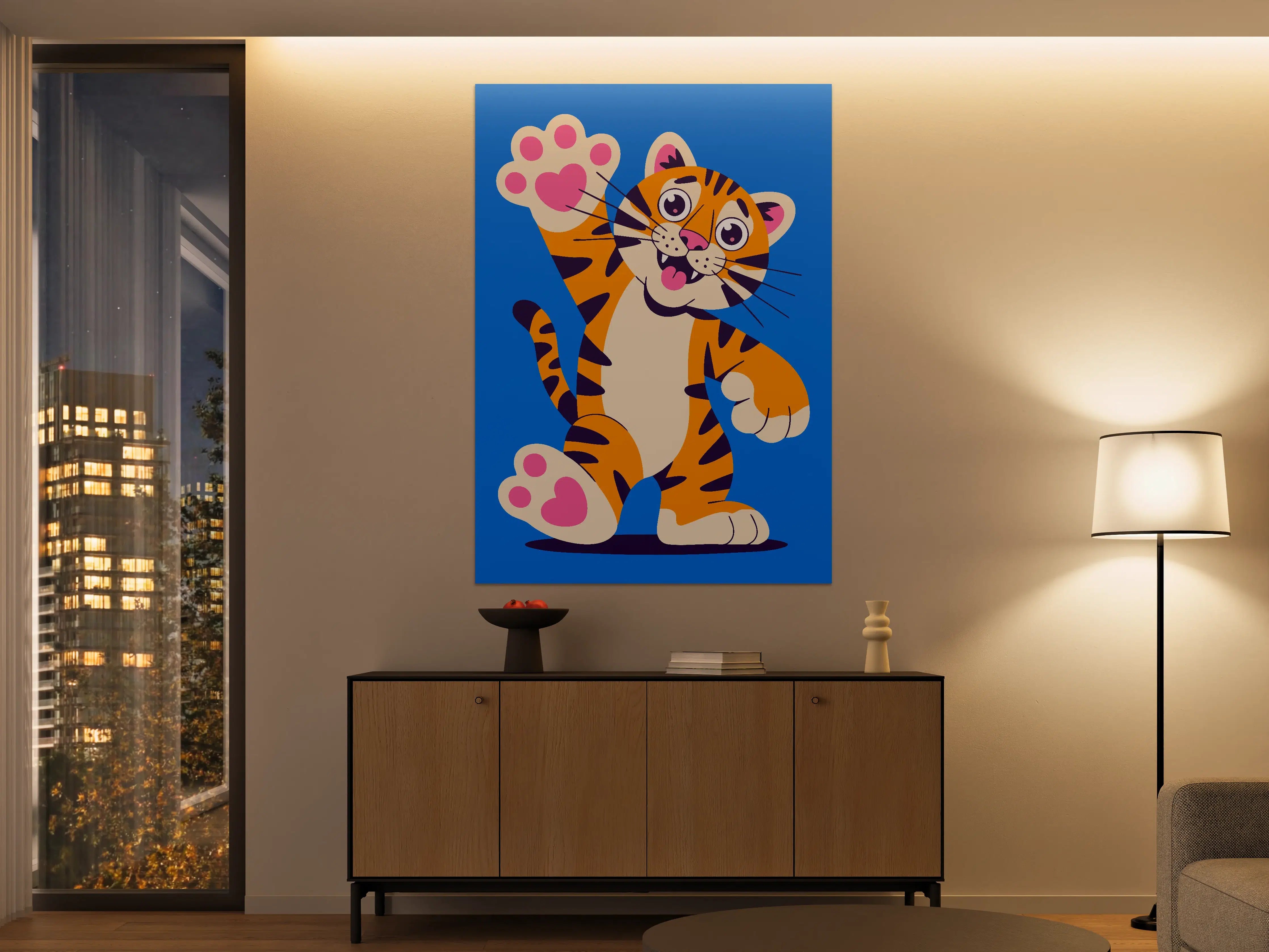 Große Wandbilder - Niedliches Cartoon-Tiger mit Pfote