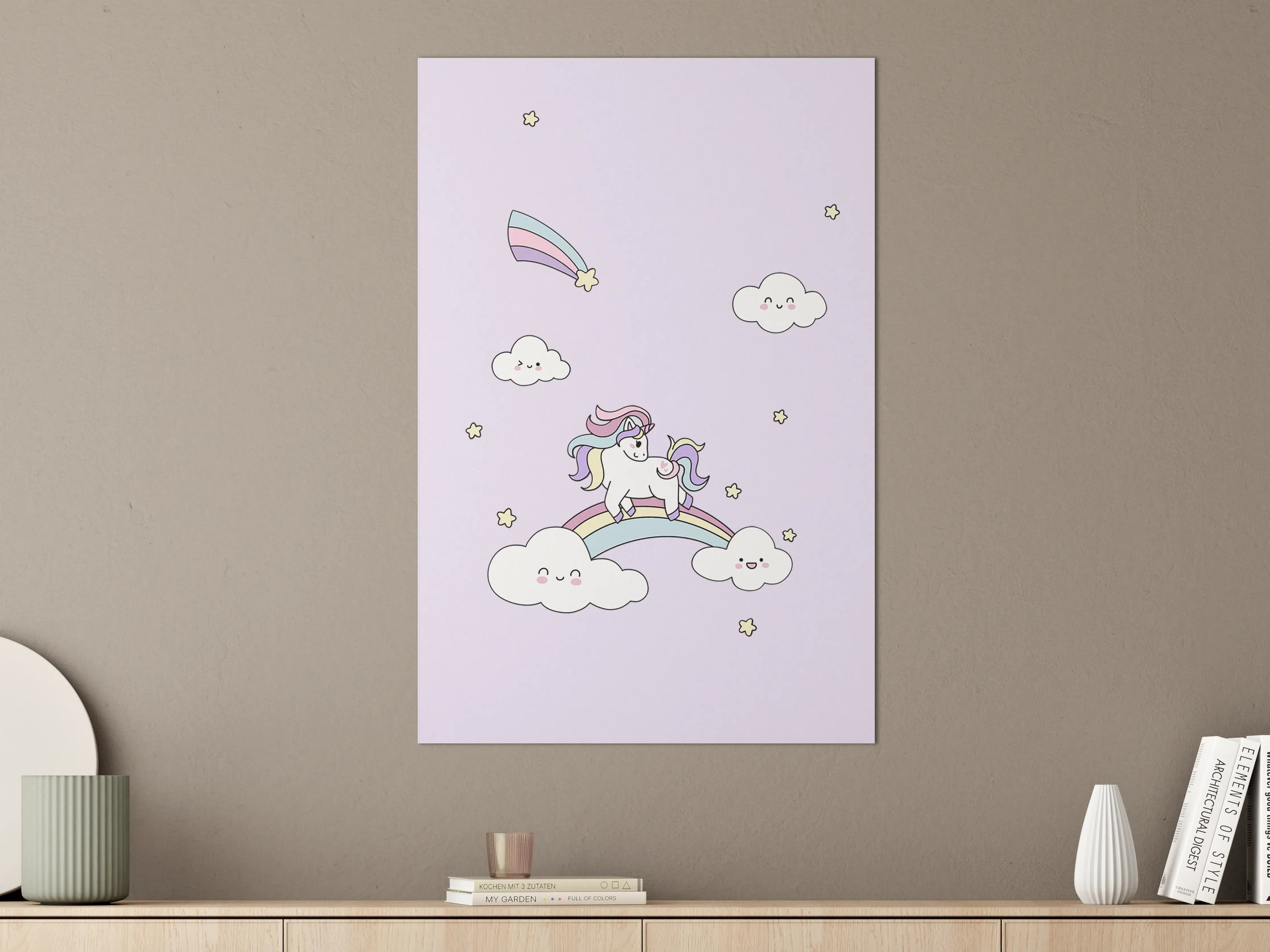 Große Wandbilder - Niedliches Einhorn mit Regenbogen