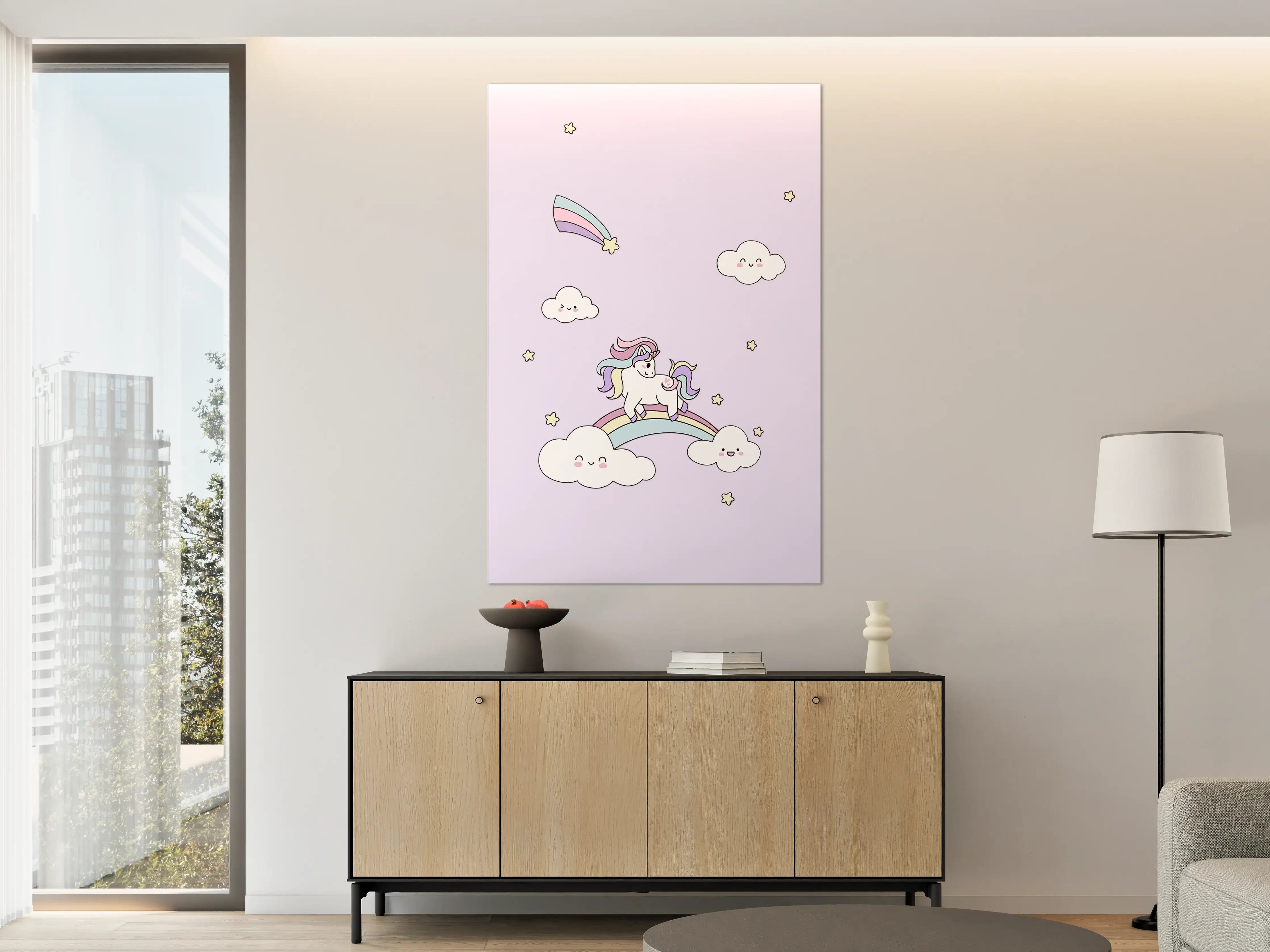 Große Wandbilder - Niedliches Einhorn mit Regenbogen