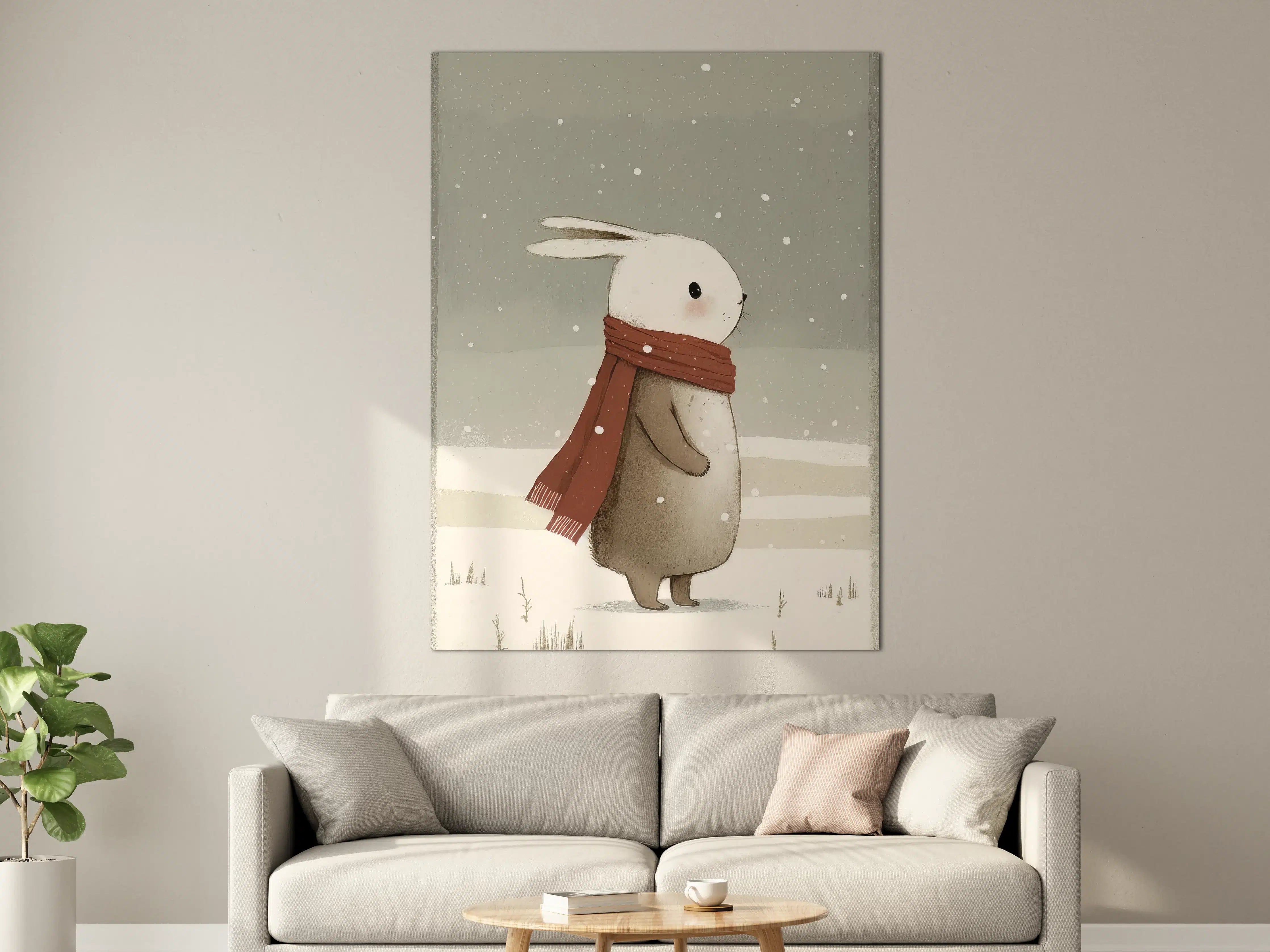 Große Wandbilder - Niedliches Hasenbild mit Winterstimmung