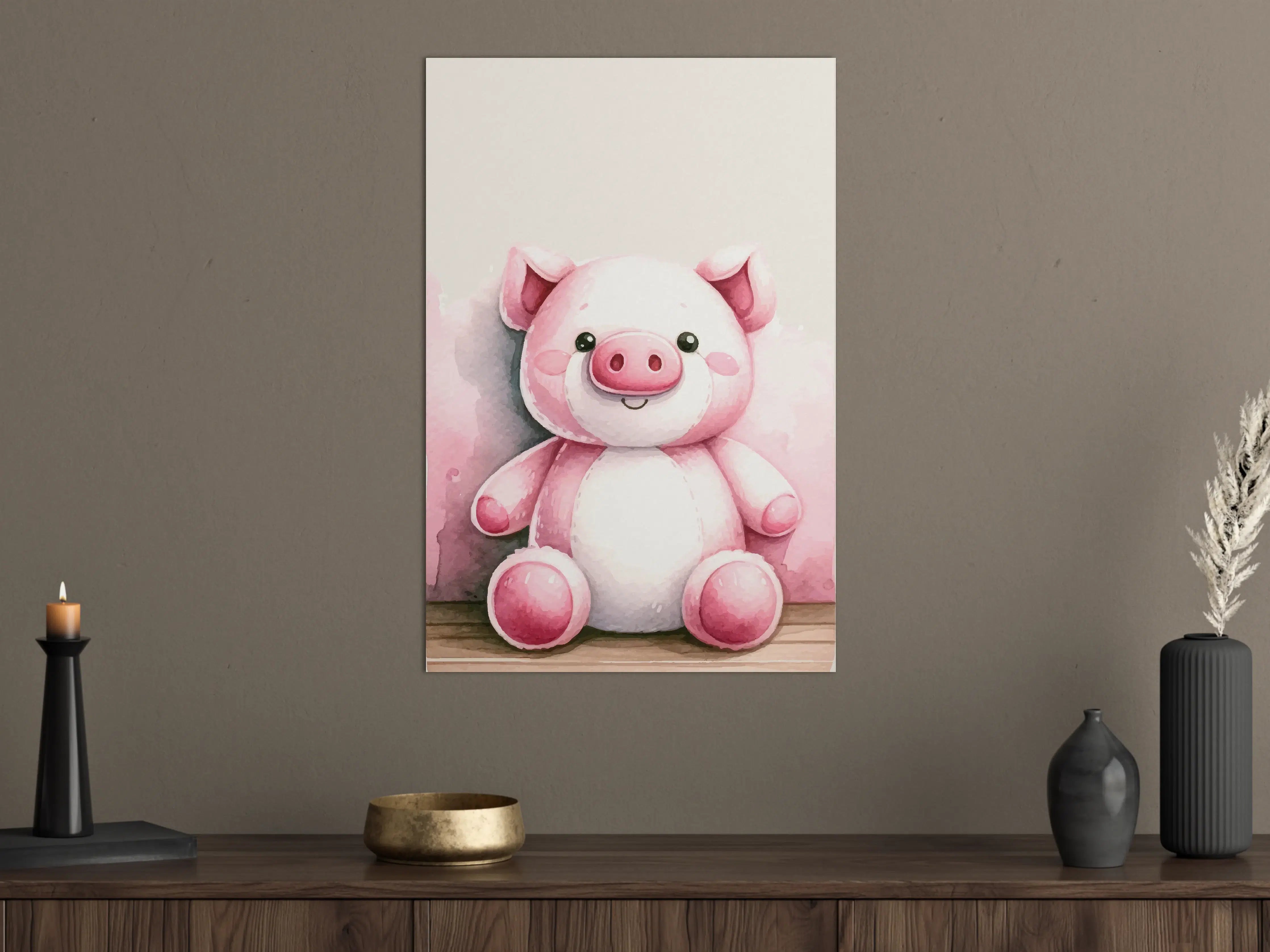 Große Wandbilder - Niedliches Schweine-Kuscheltier in Pastellrosa
