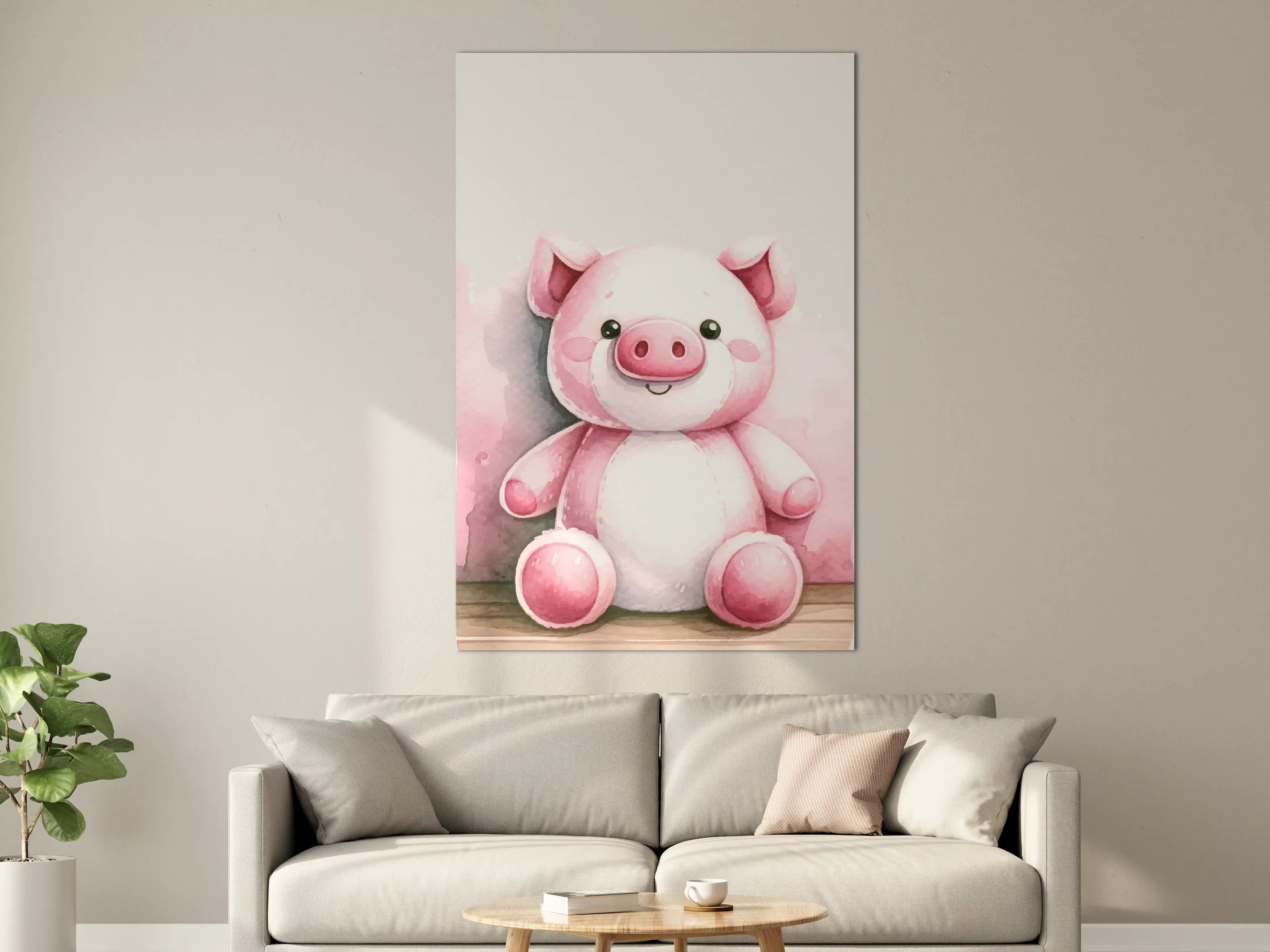 Große Wandbilder - Niedliches Schweine-Kuscheltier in Pastellrosa