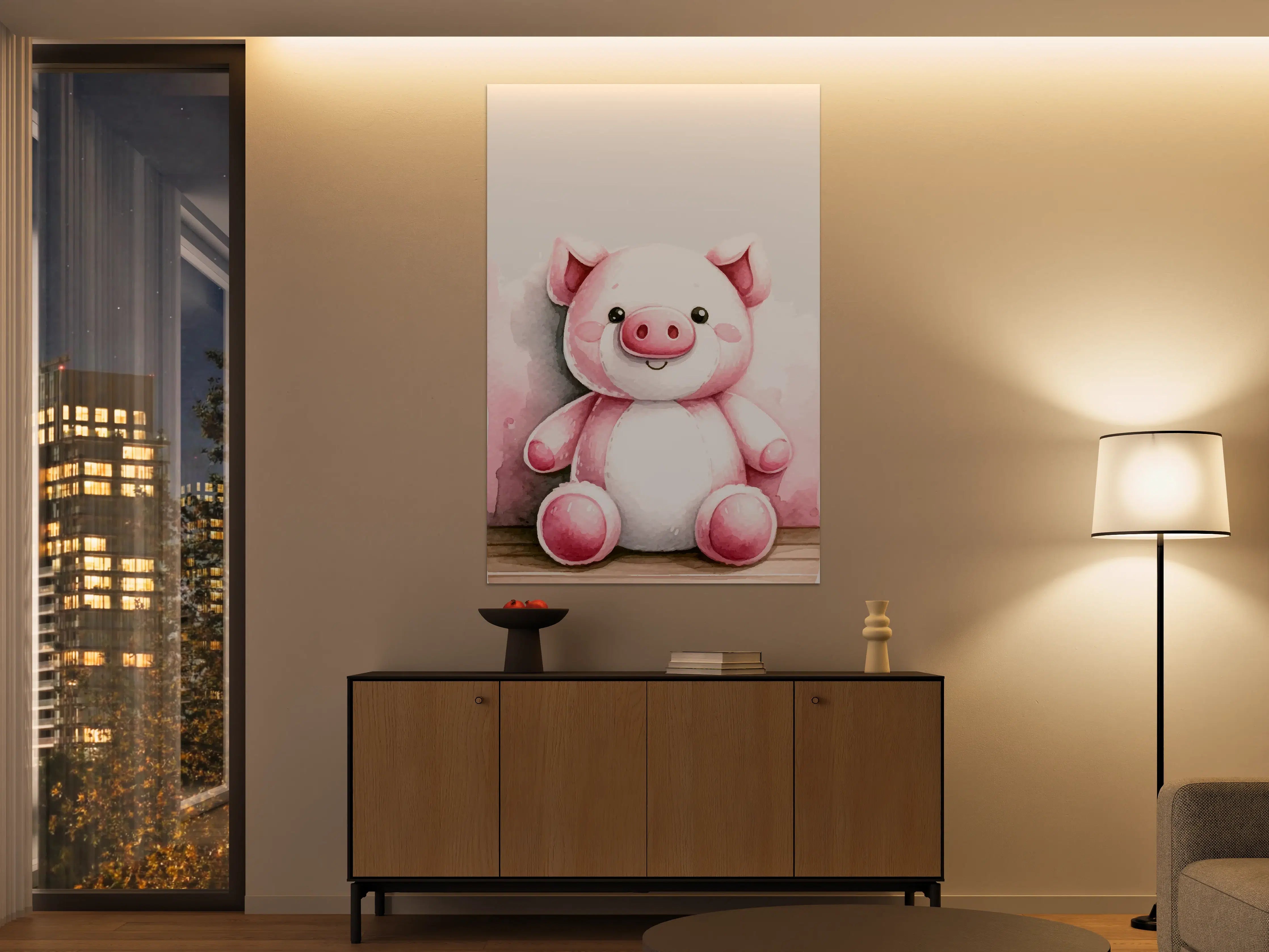 Große Wandbilder - Niedliches Schweine-Kuscheltier in Pastellrosa