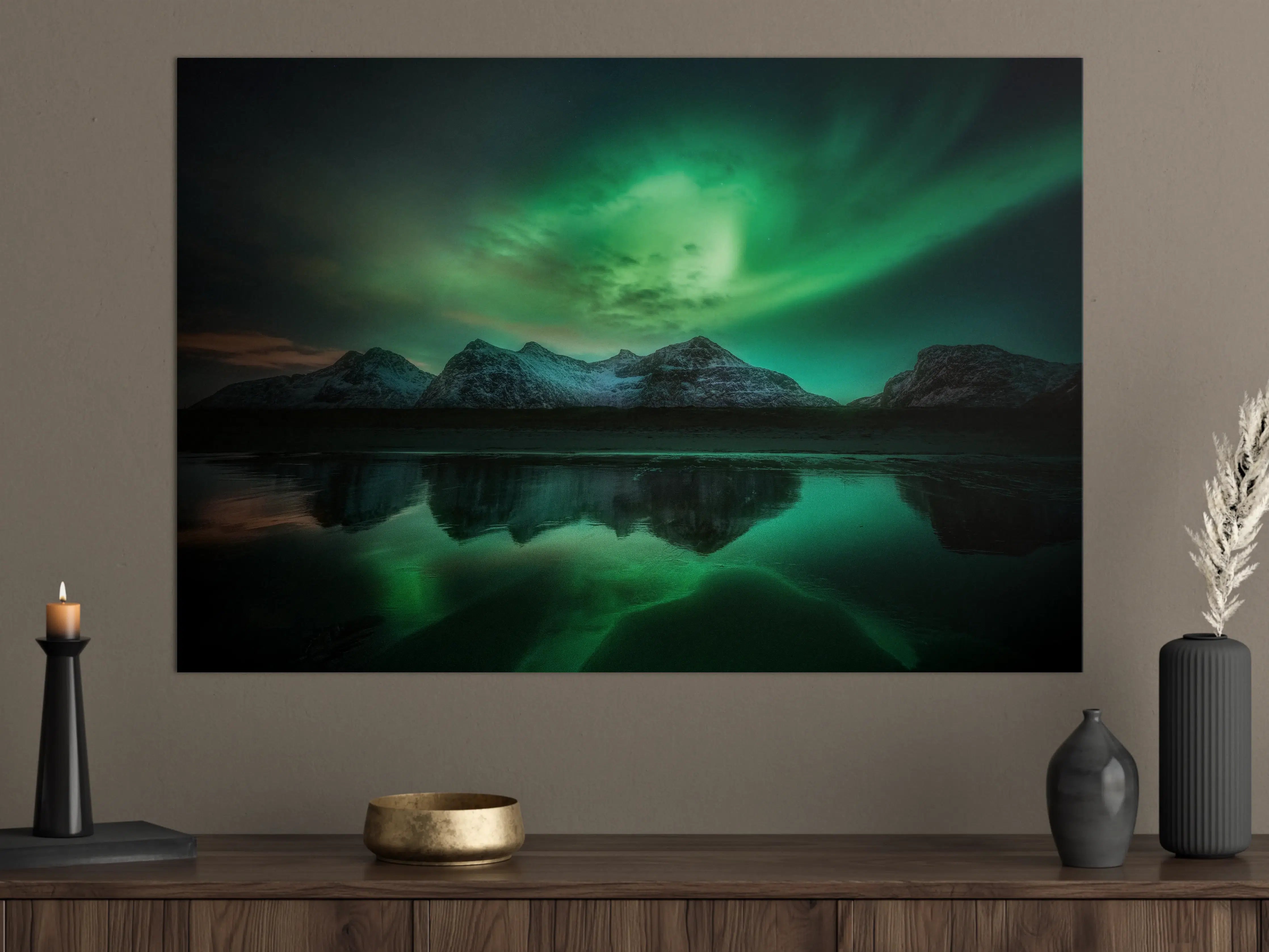 Große Wandbilder - Nordlichter über Bergsee