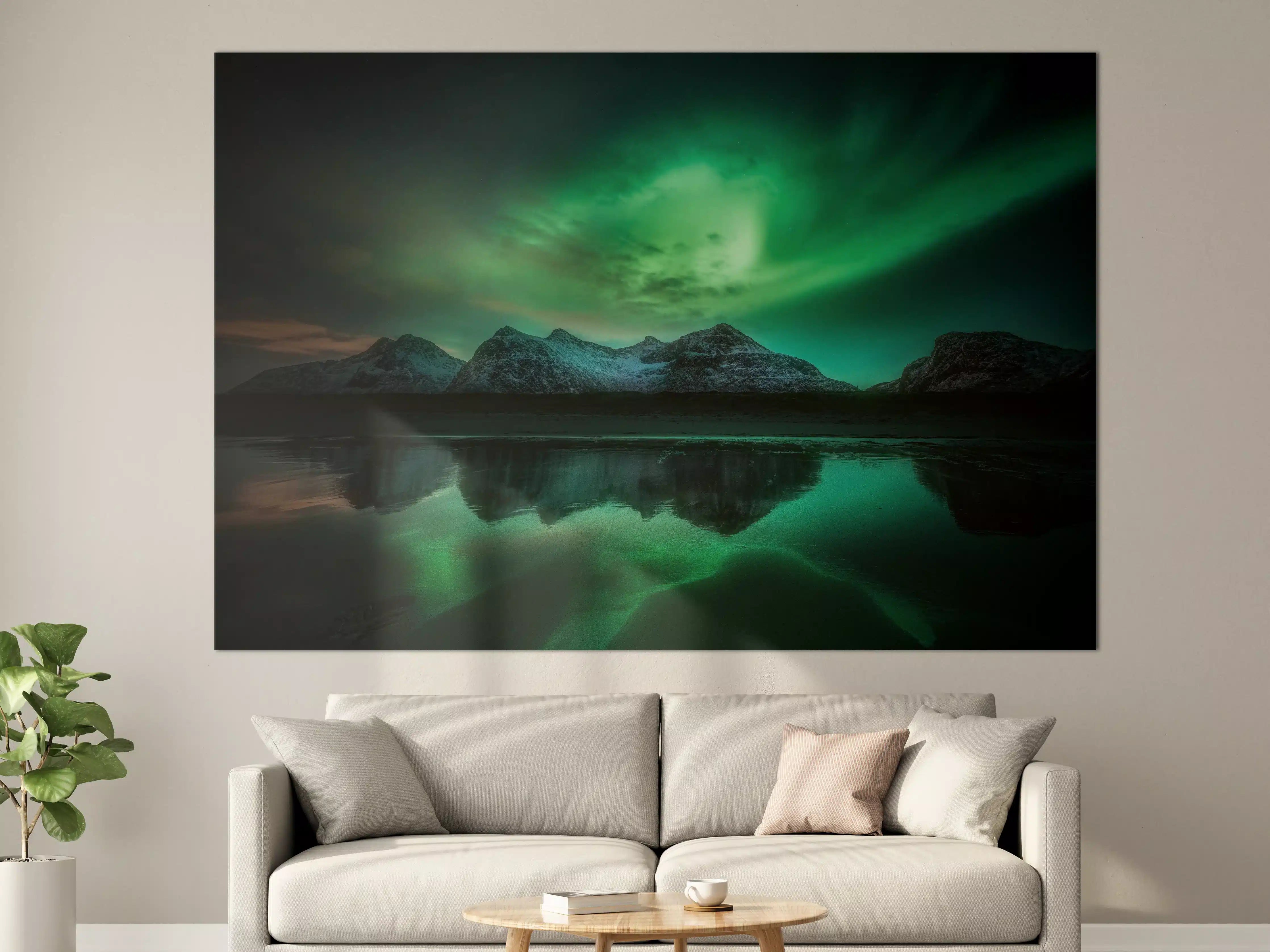 Große Wandbilder - Nordlichter über Bergsee