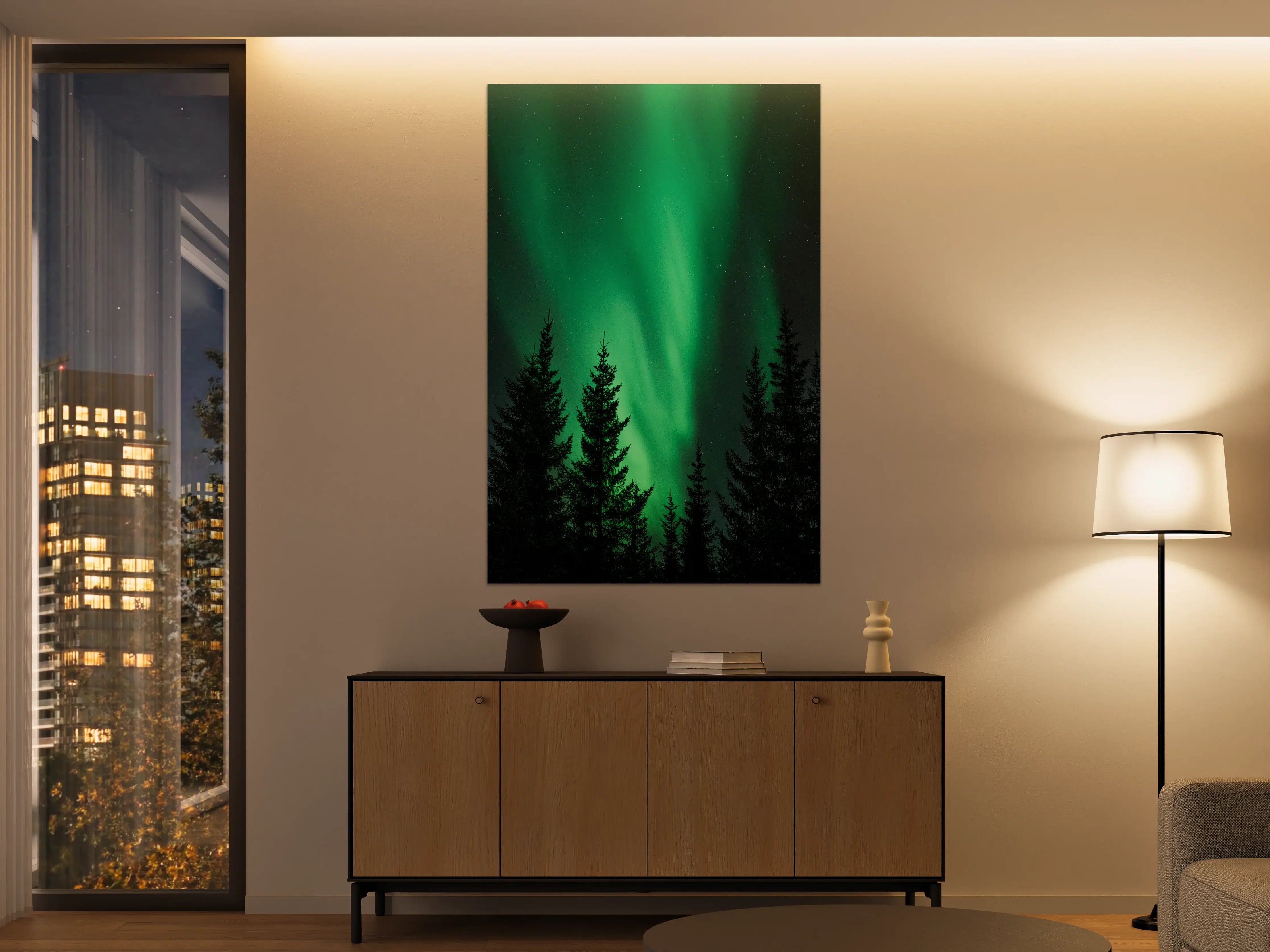 Große Wandbilder - Nordlichter über Tannenwald