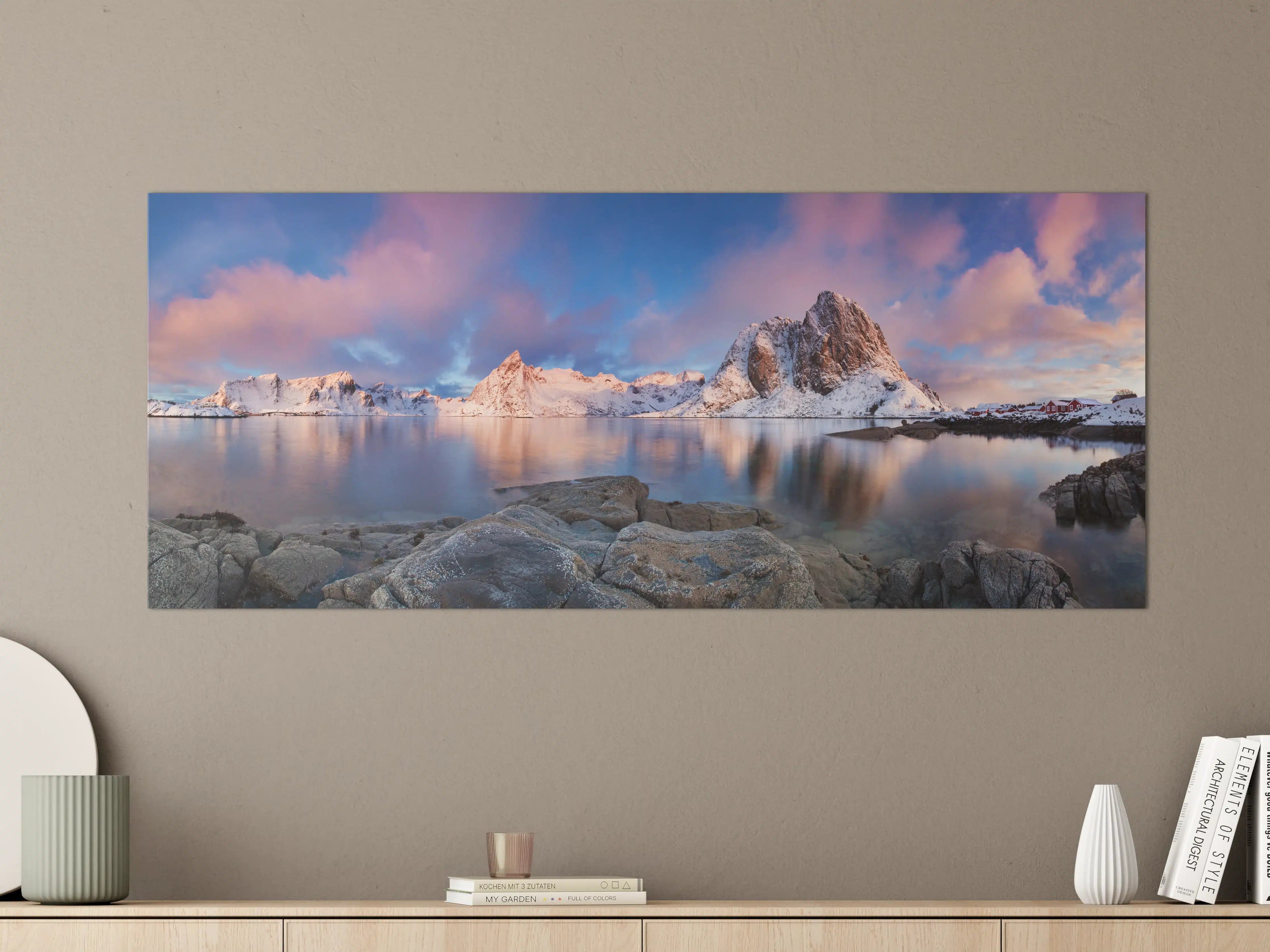 Große Wandbilder - Norwegische Küste Blau-Rosa