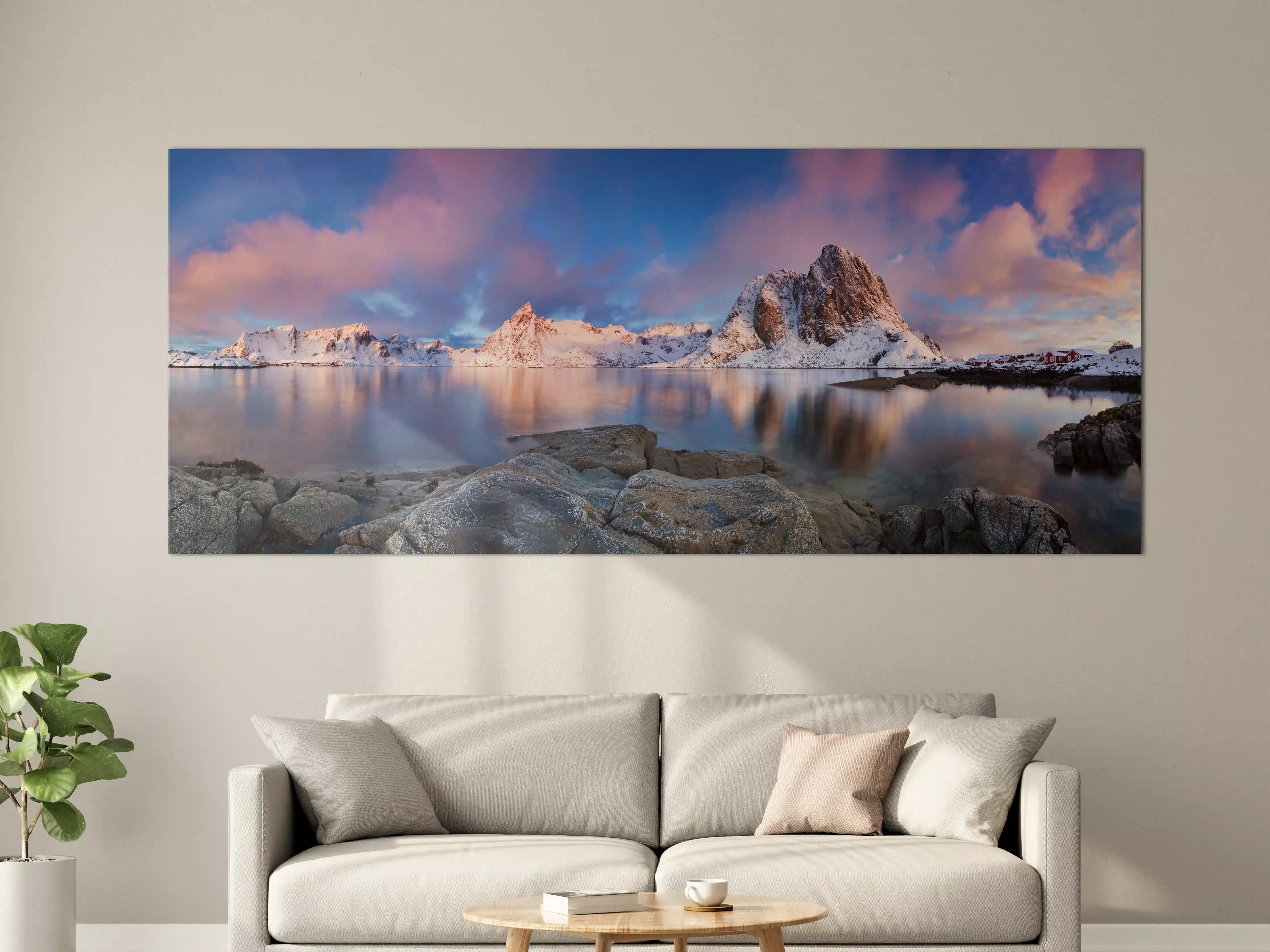 Große Wandbilder - Norwegische Küste Blau-Rosa