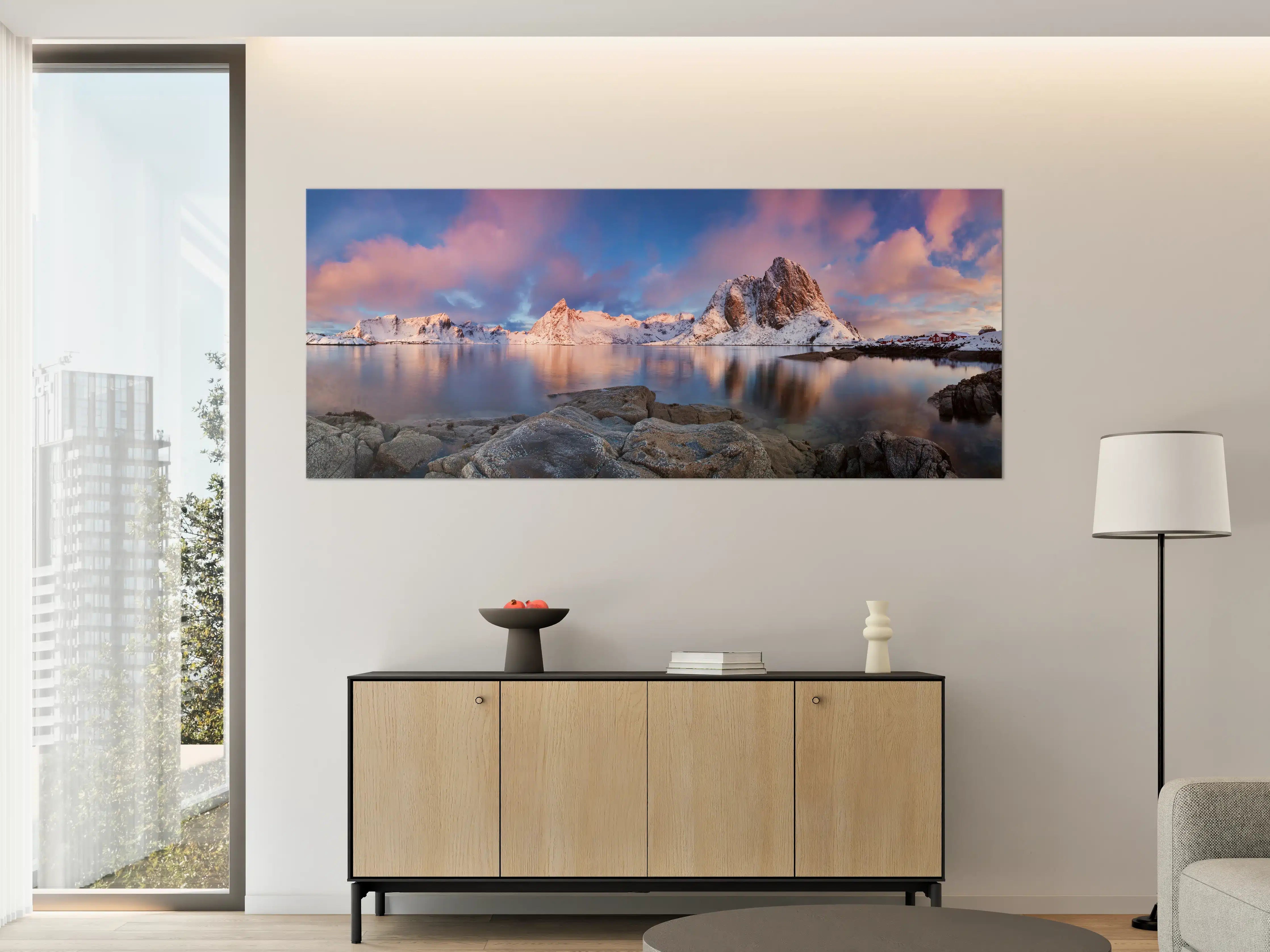 Große Wandbilder - Norwegische Küste Blau-Rosa