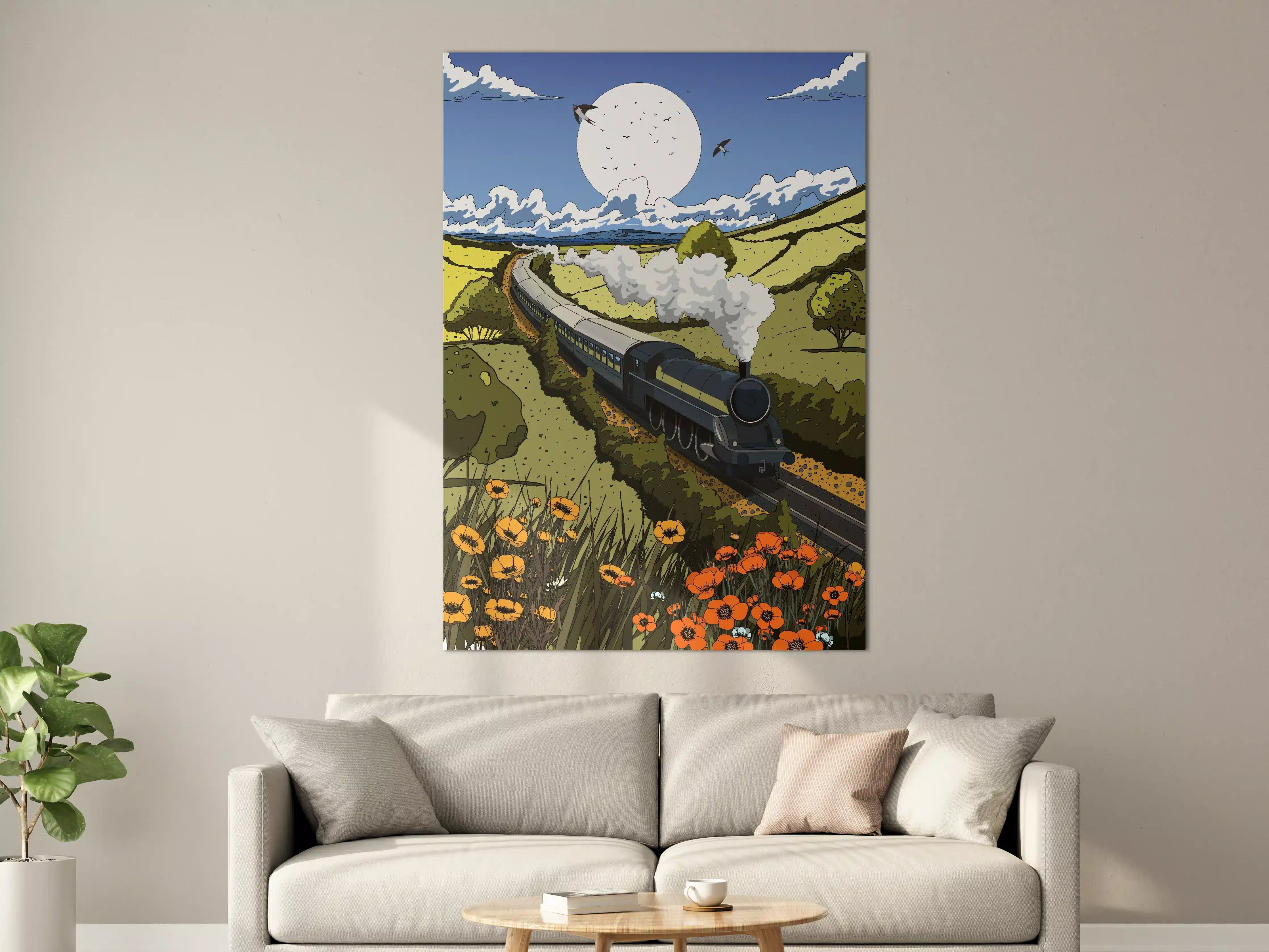 Große Wandbilder - Nostalgische Dampflokomotive durch malerische Landschaft