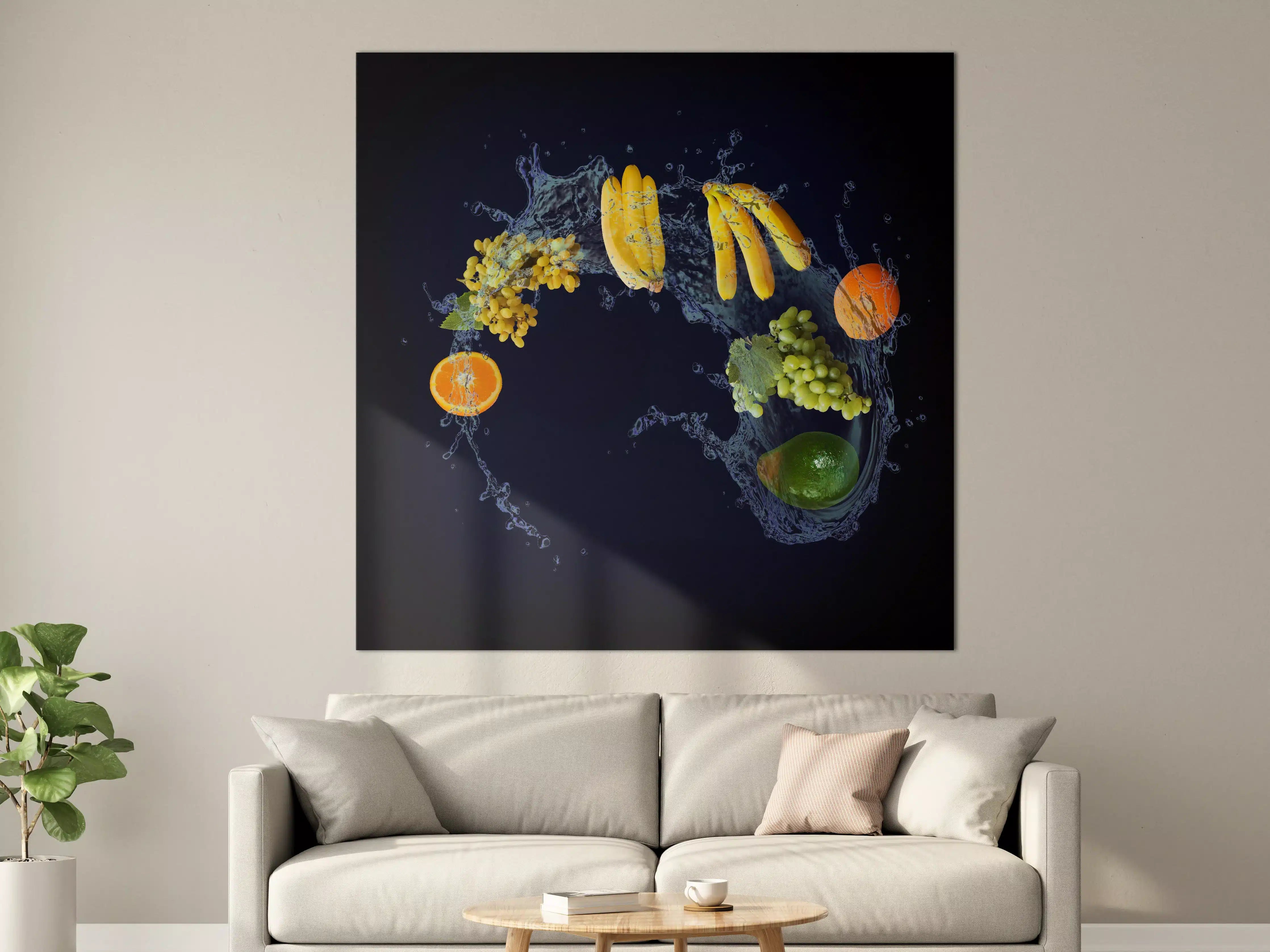 Große Wandbilder - Obstsorten mit blauen Wasserspritzern