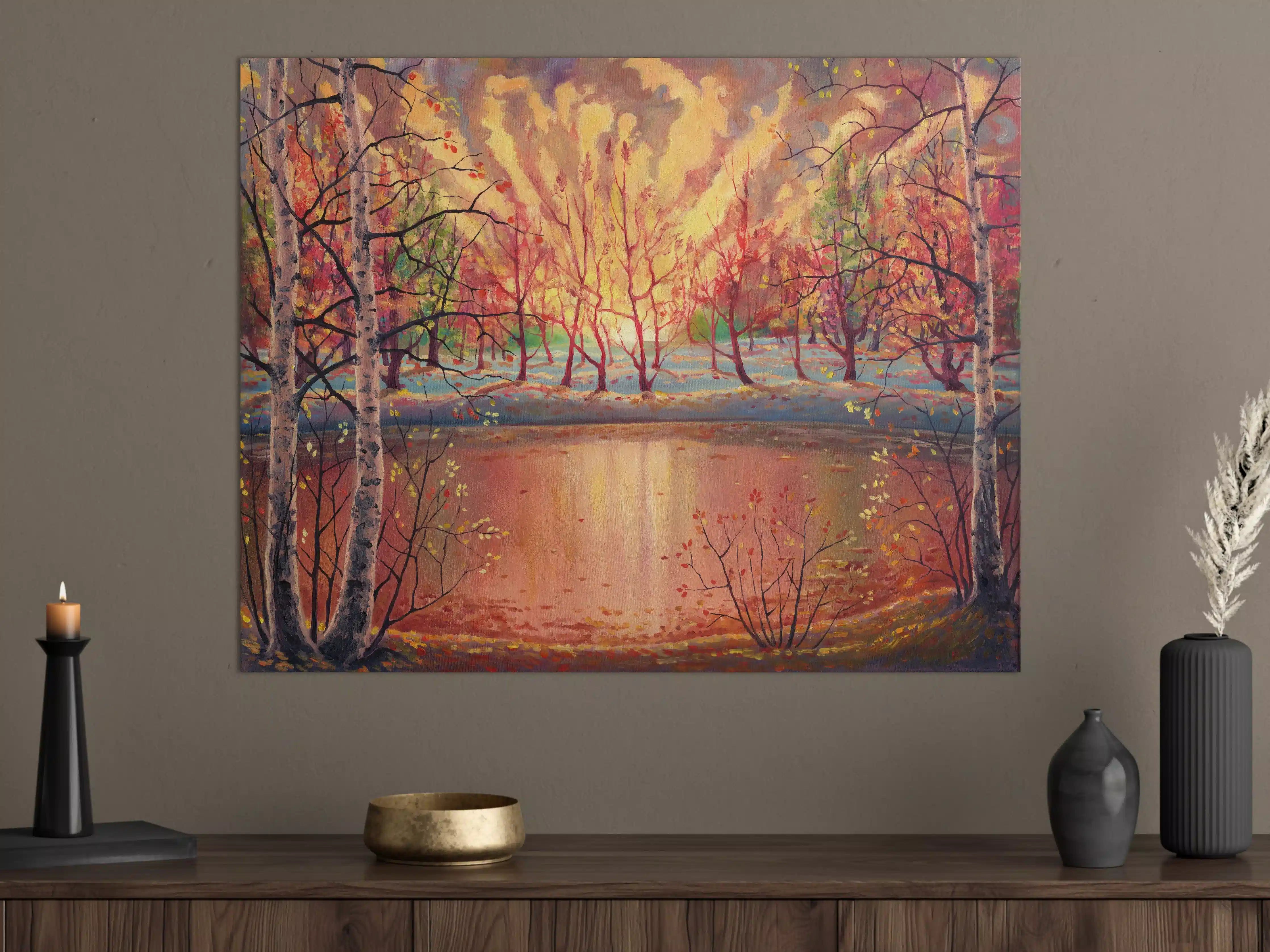 Große Wandbilder - Ölgemälde Sonnenuntergang Herbstlandschaft