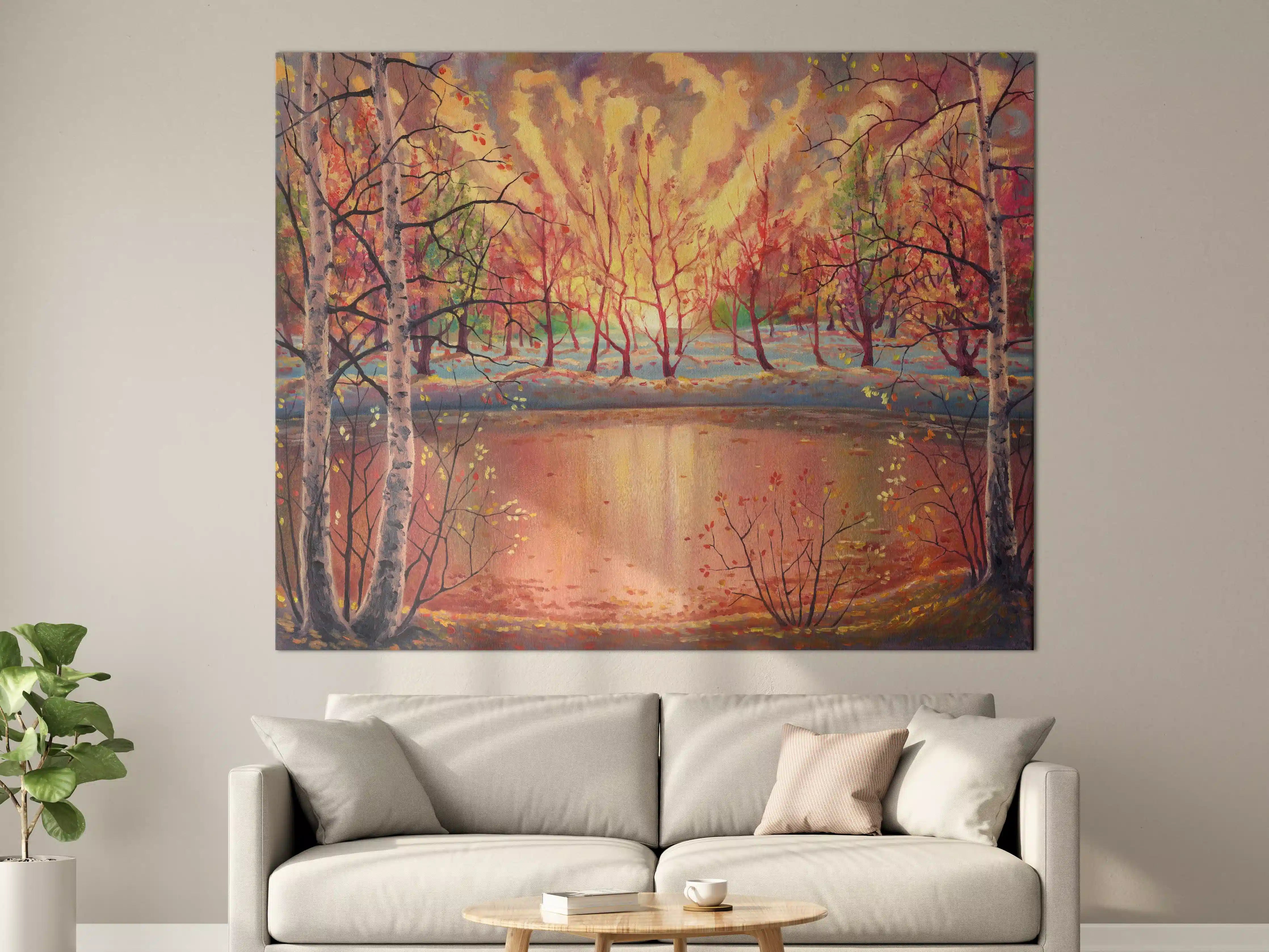 Große Wandbilder - Ölgemälde Sonnenuntergang Herbstlandschaft