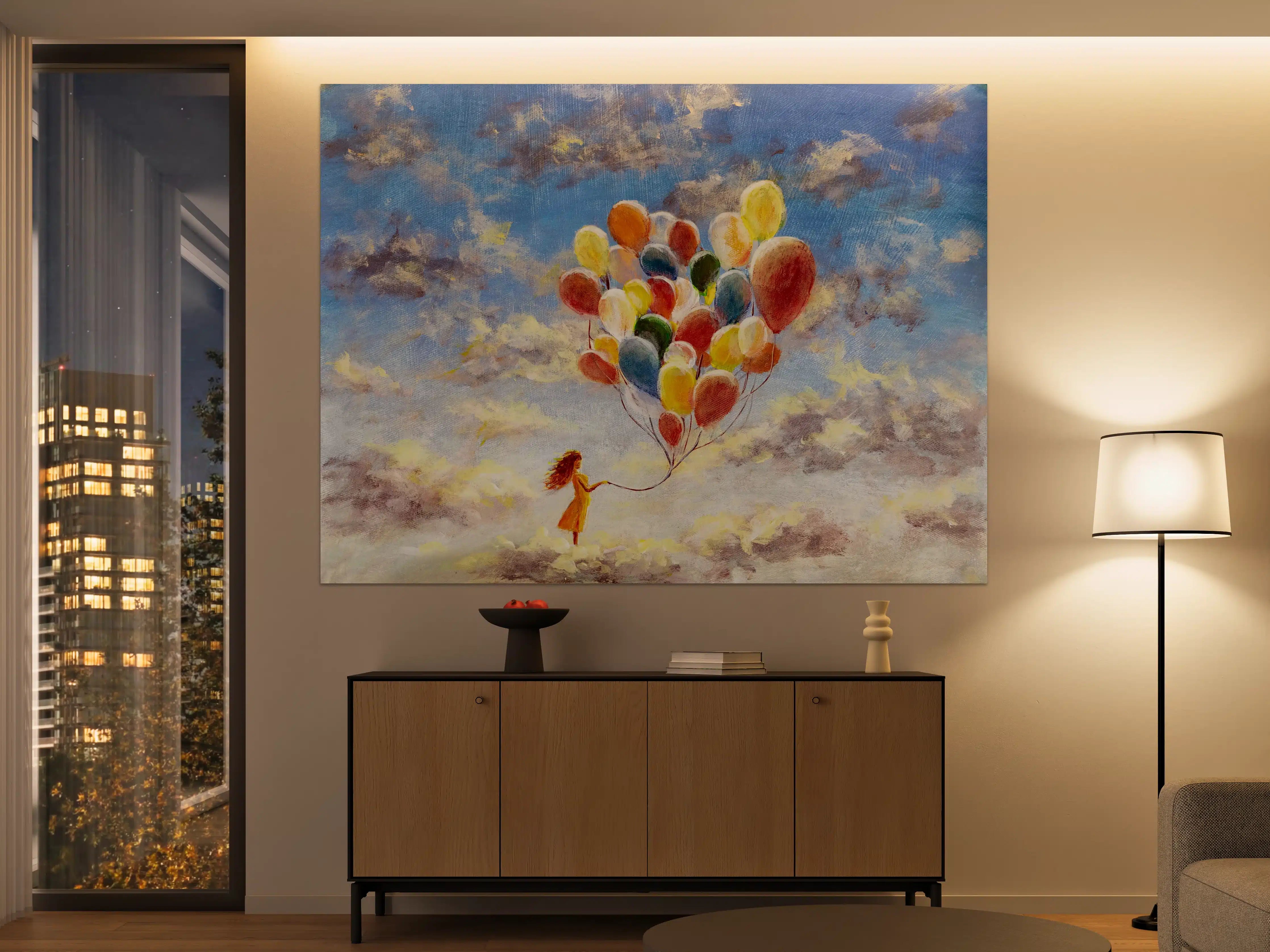 Große Wandbilder - Ölgemälde einer jungen Frau mit Luftballons