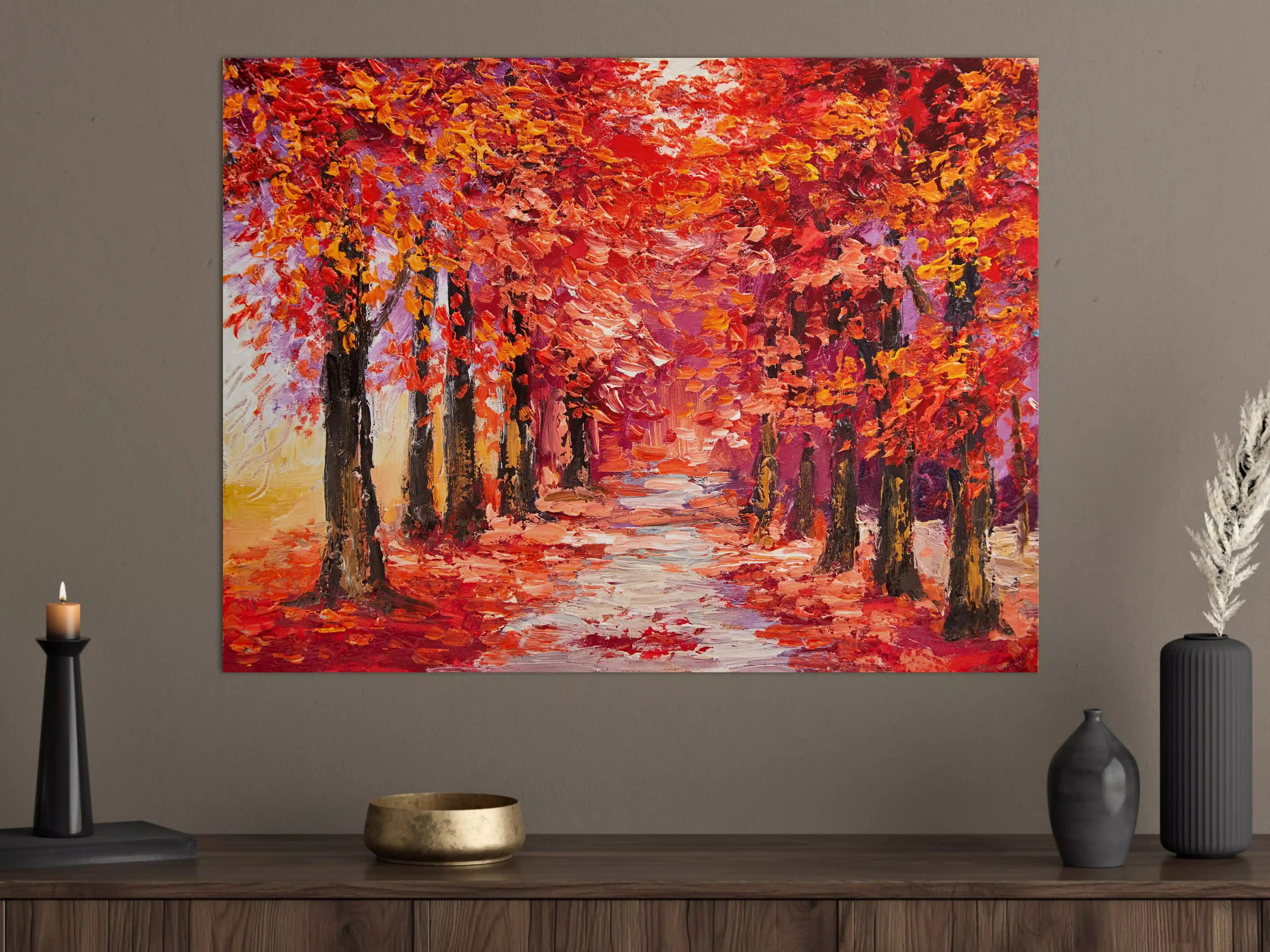 Große Wandbilder - Ölgemälde eines Waldes im Herbst