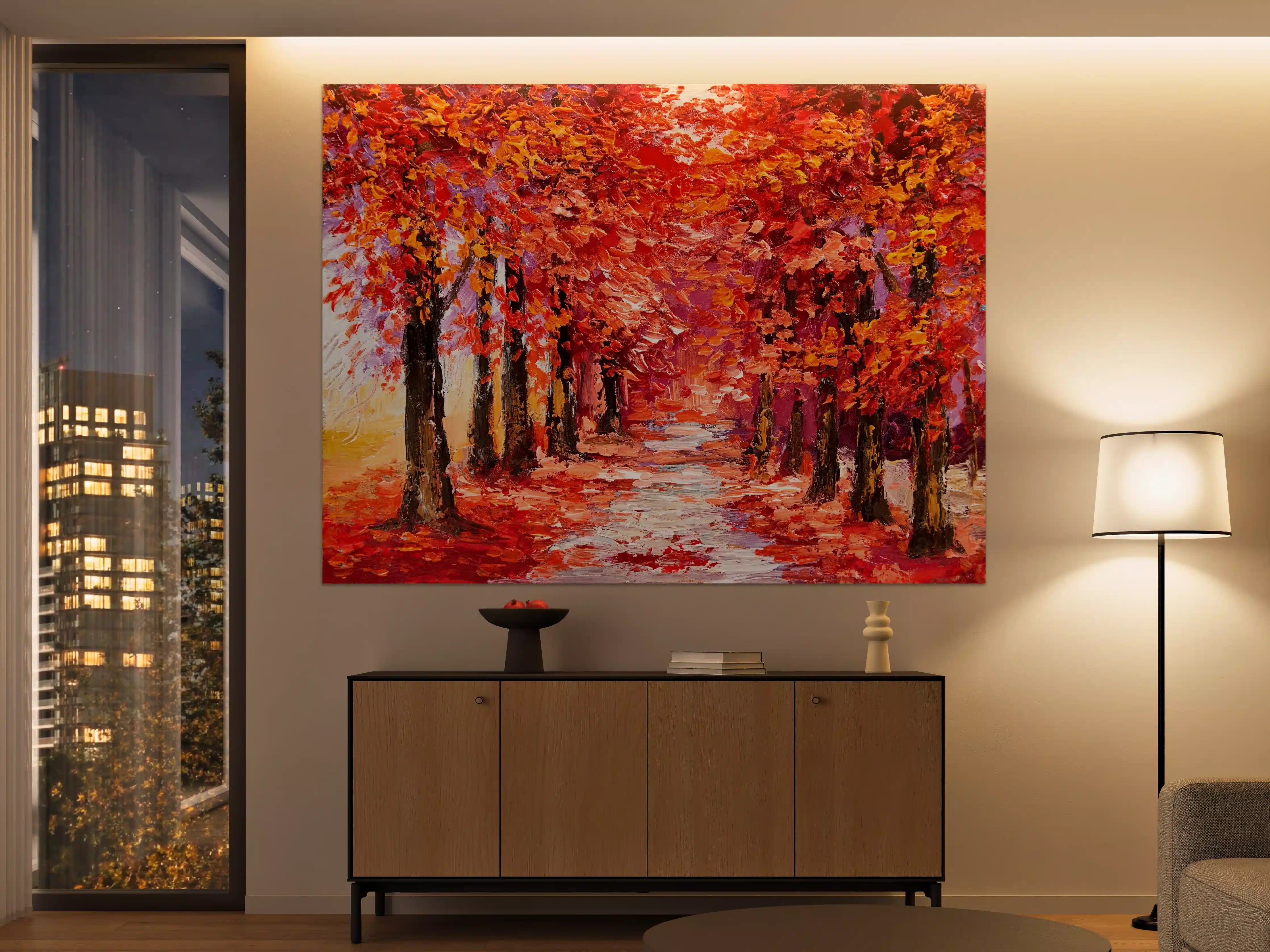 Große Wandbilder - Ölgemälde eines Waldes im Herbst