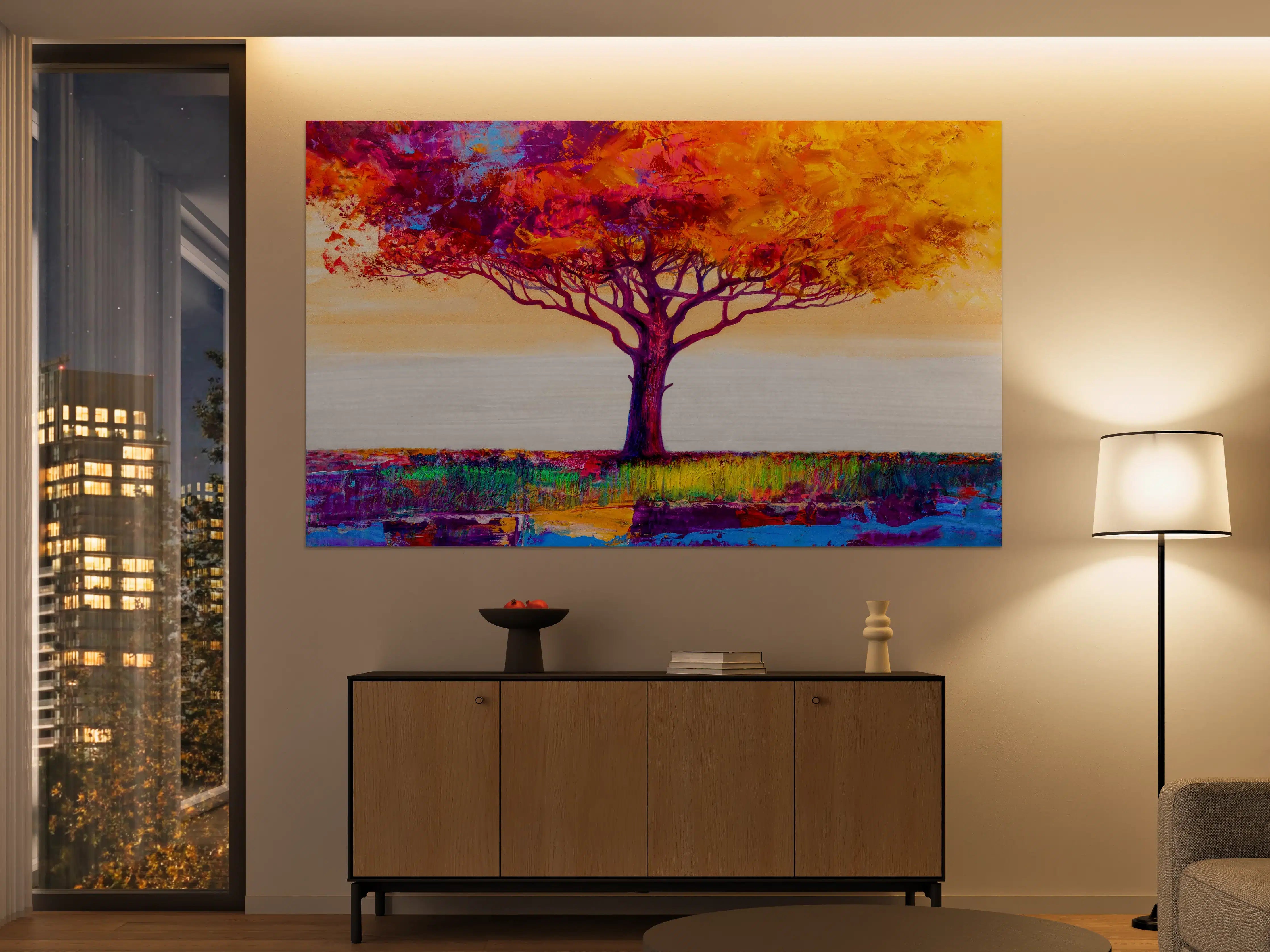 Große Wandbilder - Ölgemälde eines bunten Herbstbaumes