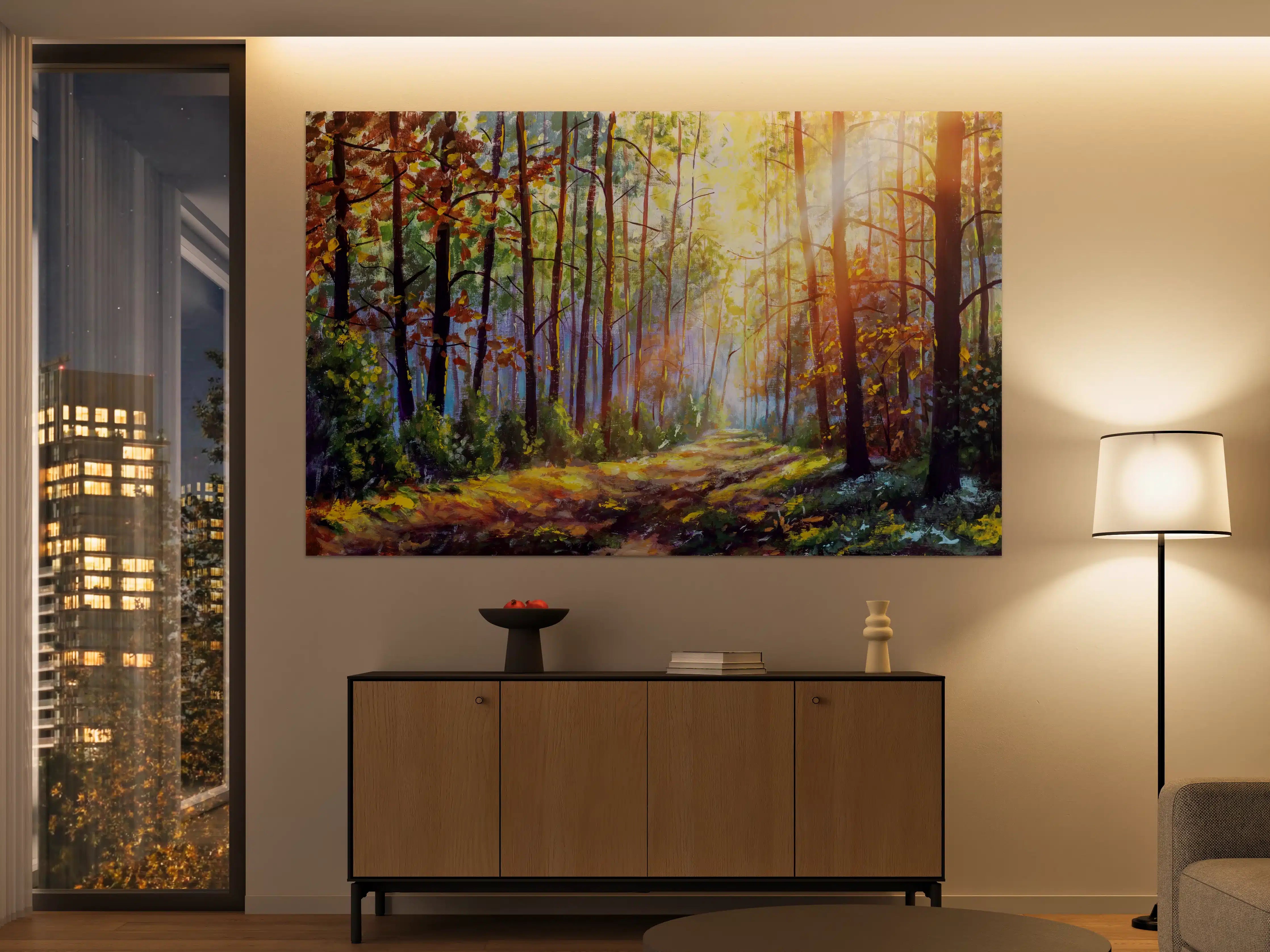 Große Wandbilder - Ölgemälde lichterfüllter Wald im Herbst