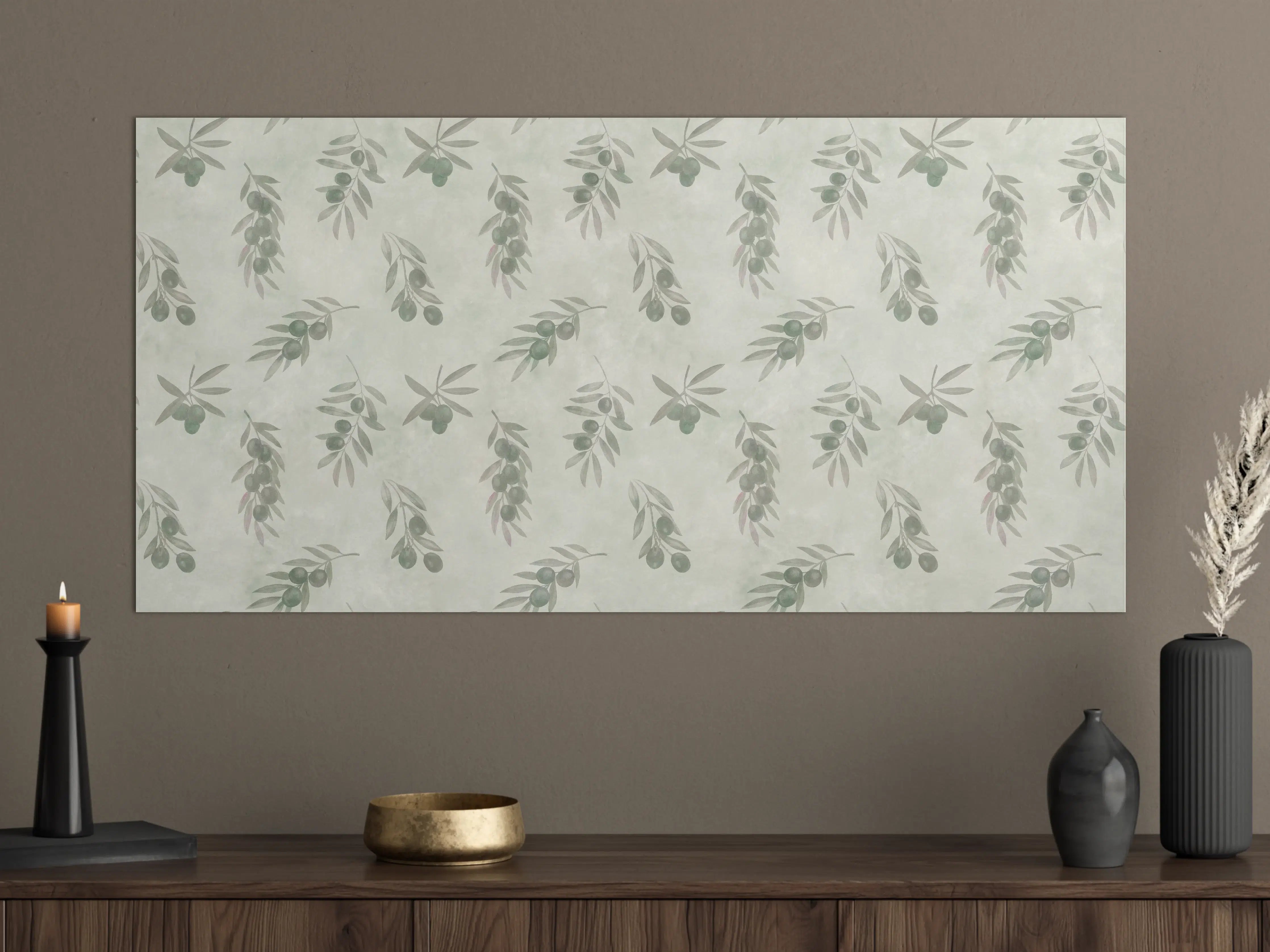 Große Wandbilder - Olivenzweige Grün-Beige Muster