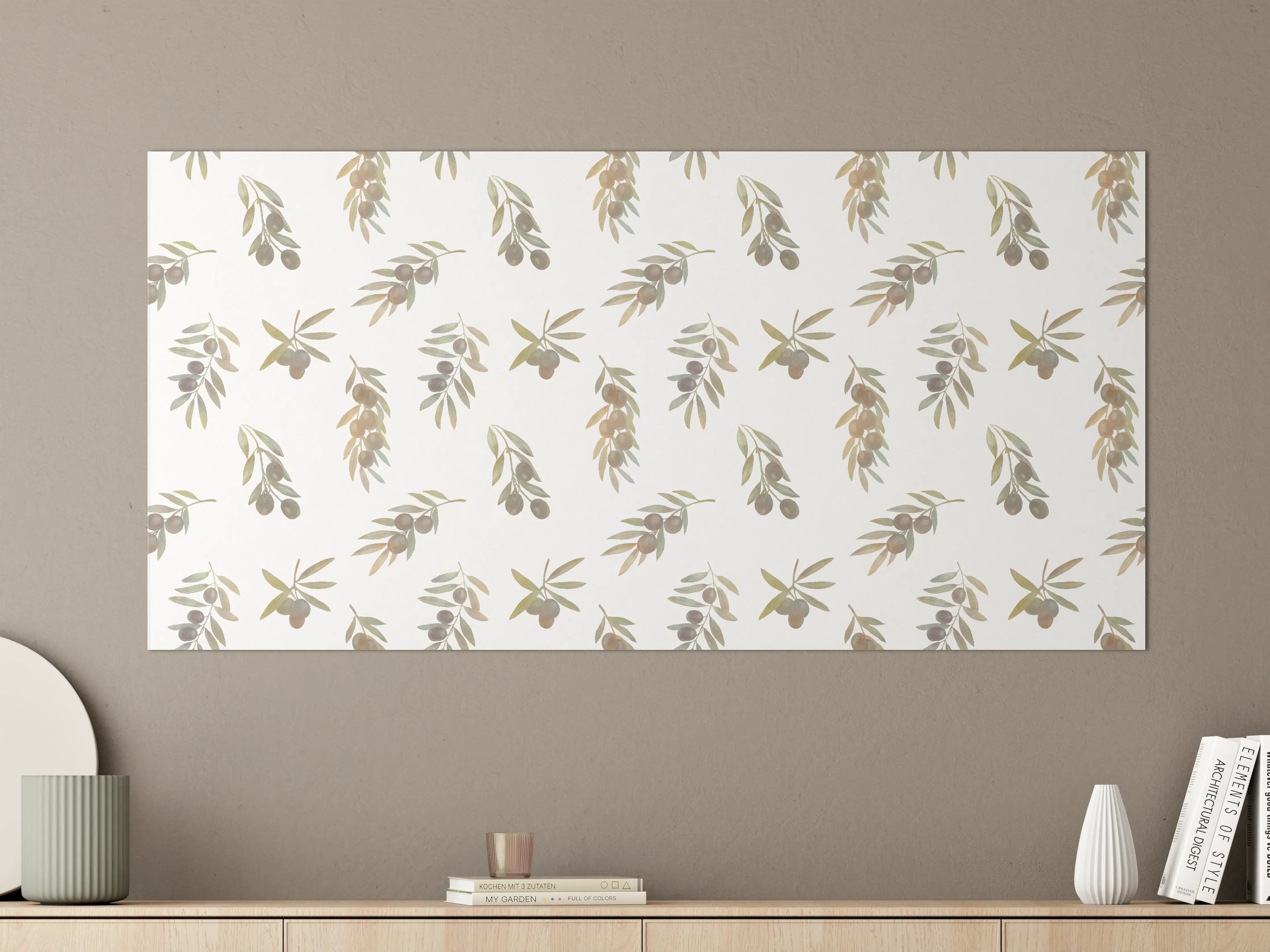 Große Wandbilder - Olivenzweige Weiß-Beige Muster