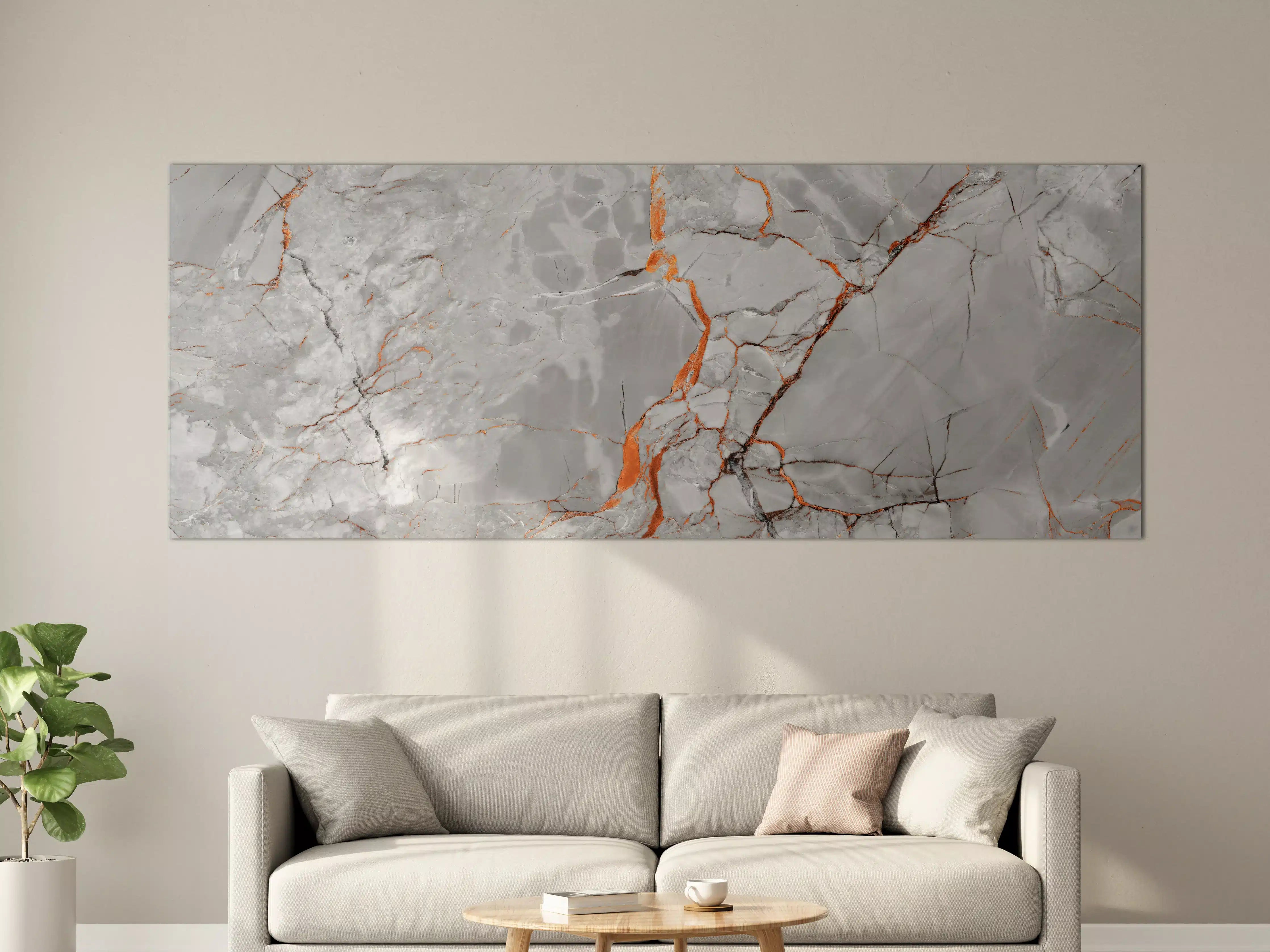 Große Wandbilder - Orange-Weiß natürliche Marmortextur