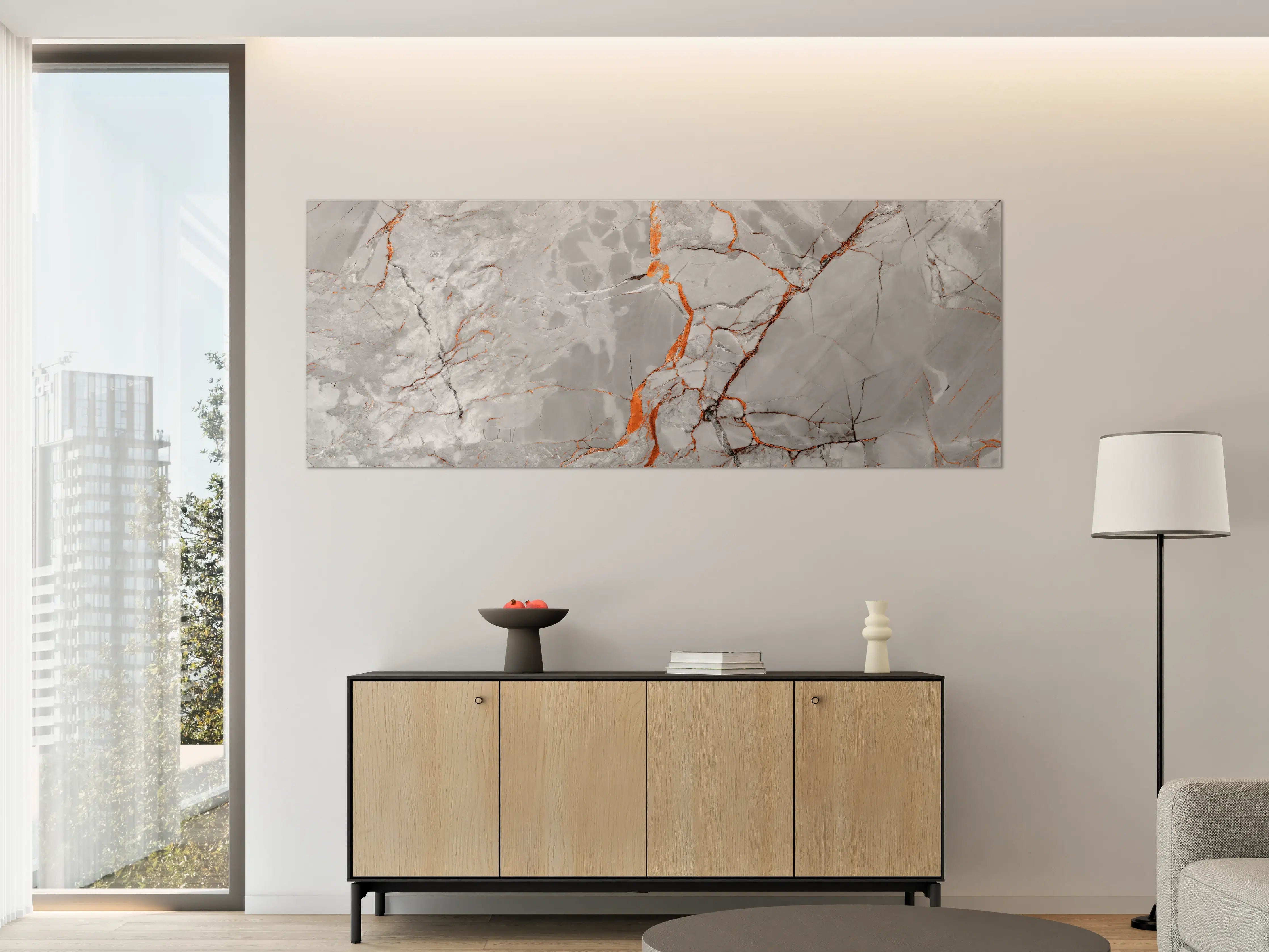 Große Wandbilder - Orange-Weiß natürliche Marmortextur