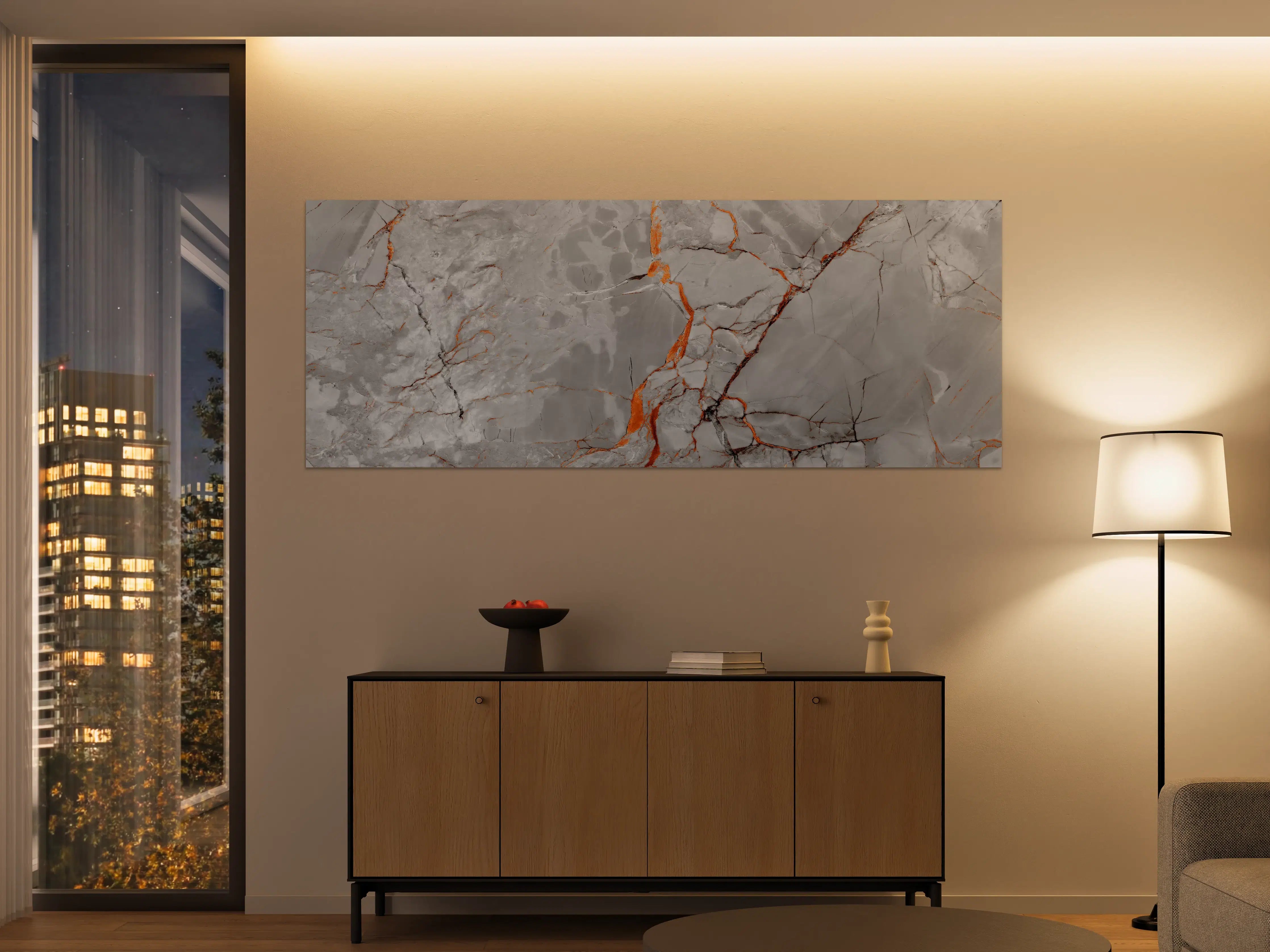 Große Wandbilder - Orange-Weiß natürliche Marmortextur