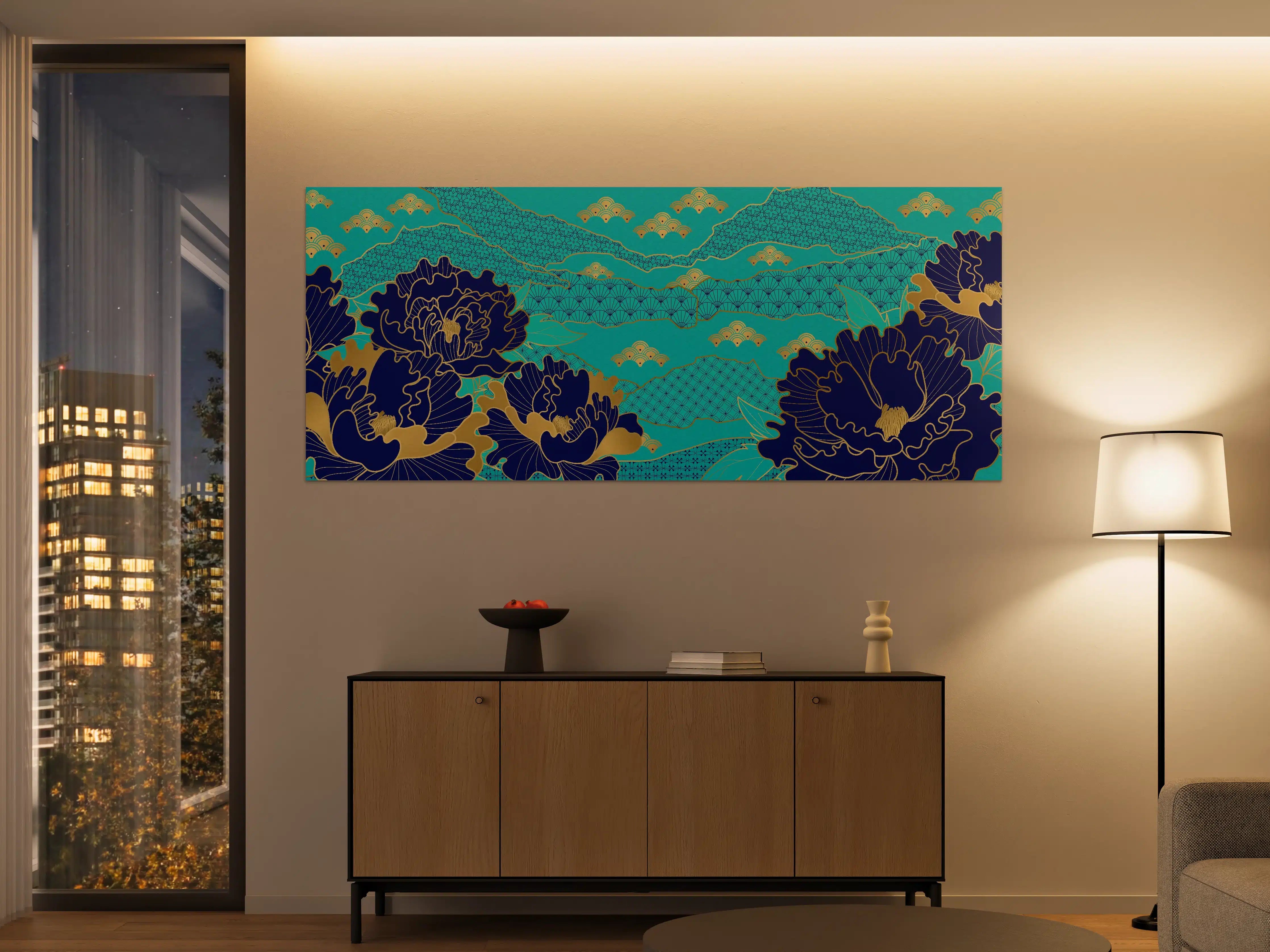 Große Wandbilder - Orientalisch-Blauer Blumen-Digitaldruck