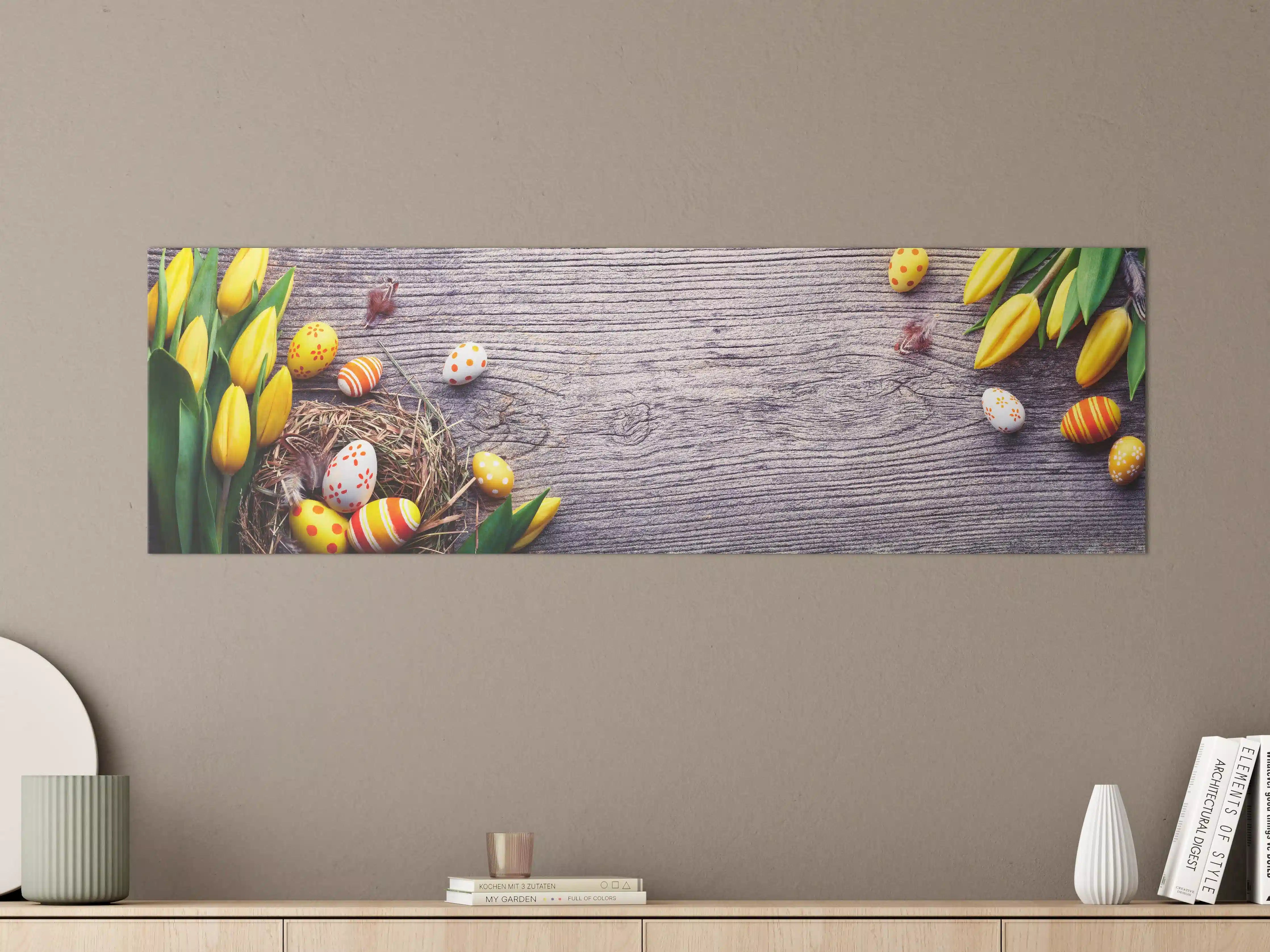 Große Wandbilder - Ostereier auf Holztisch