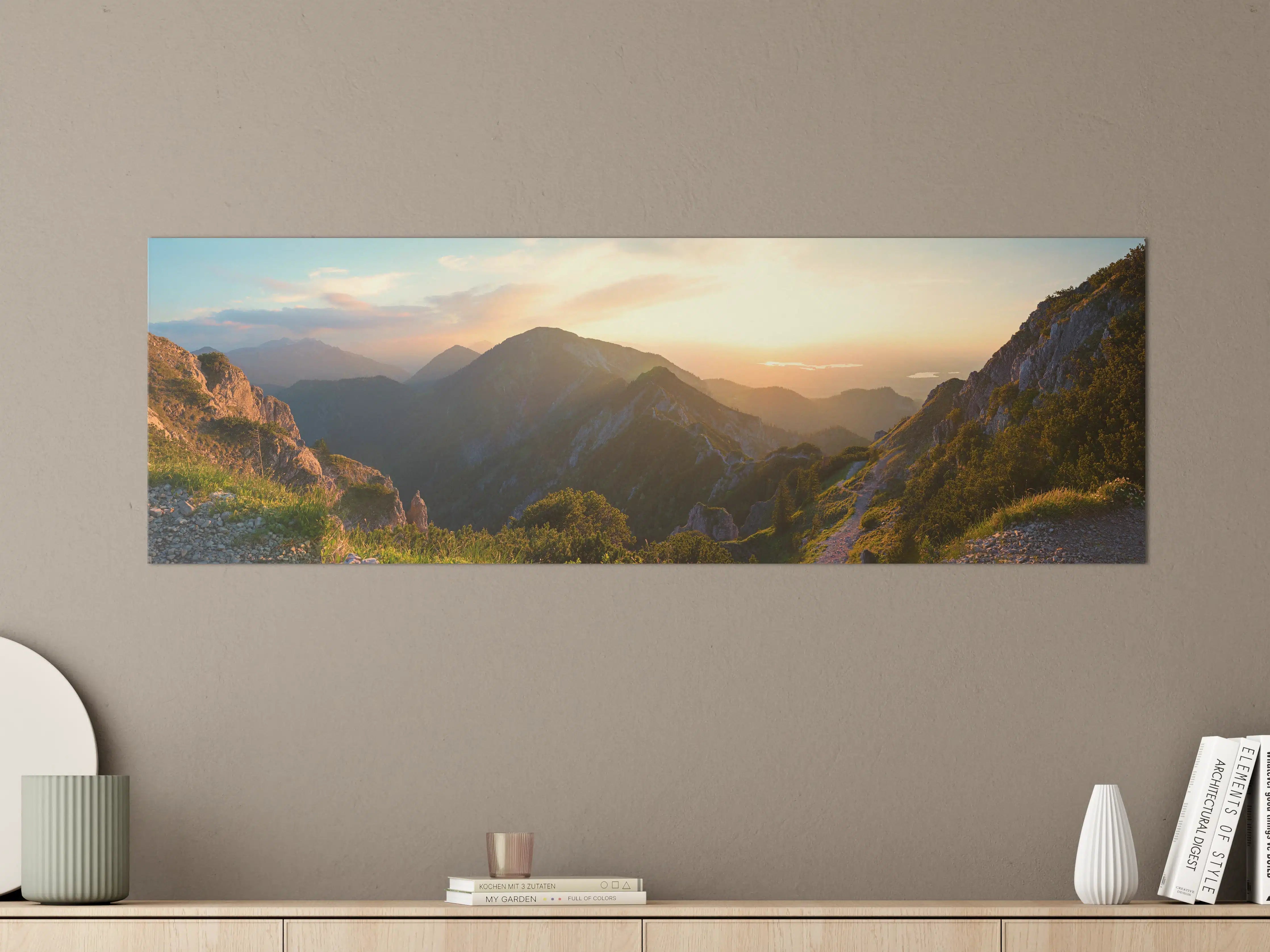 Große Wandbilder - Panorama der bayrischen Alpen bei Abendsonne