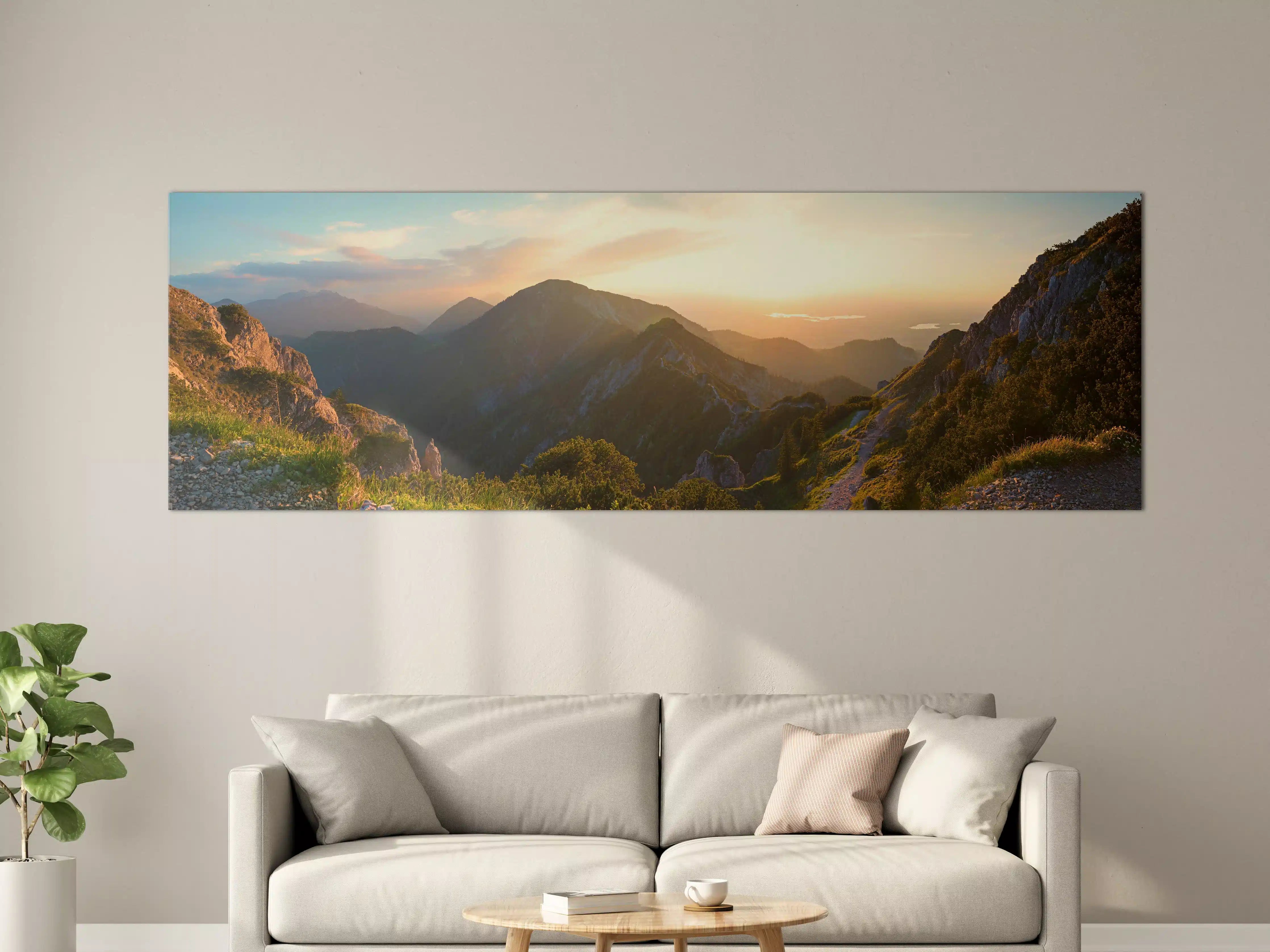 Große Wandbilder - Panorama der bayrischen Alpen bei Abendsonne