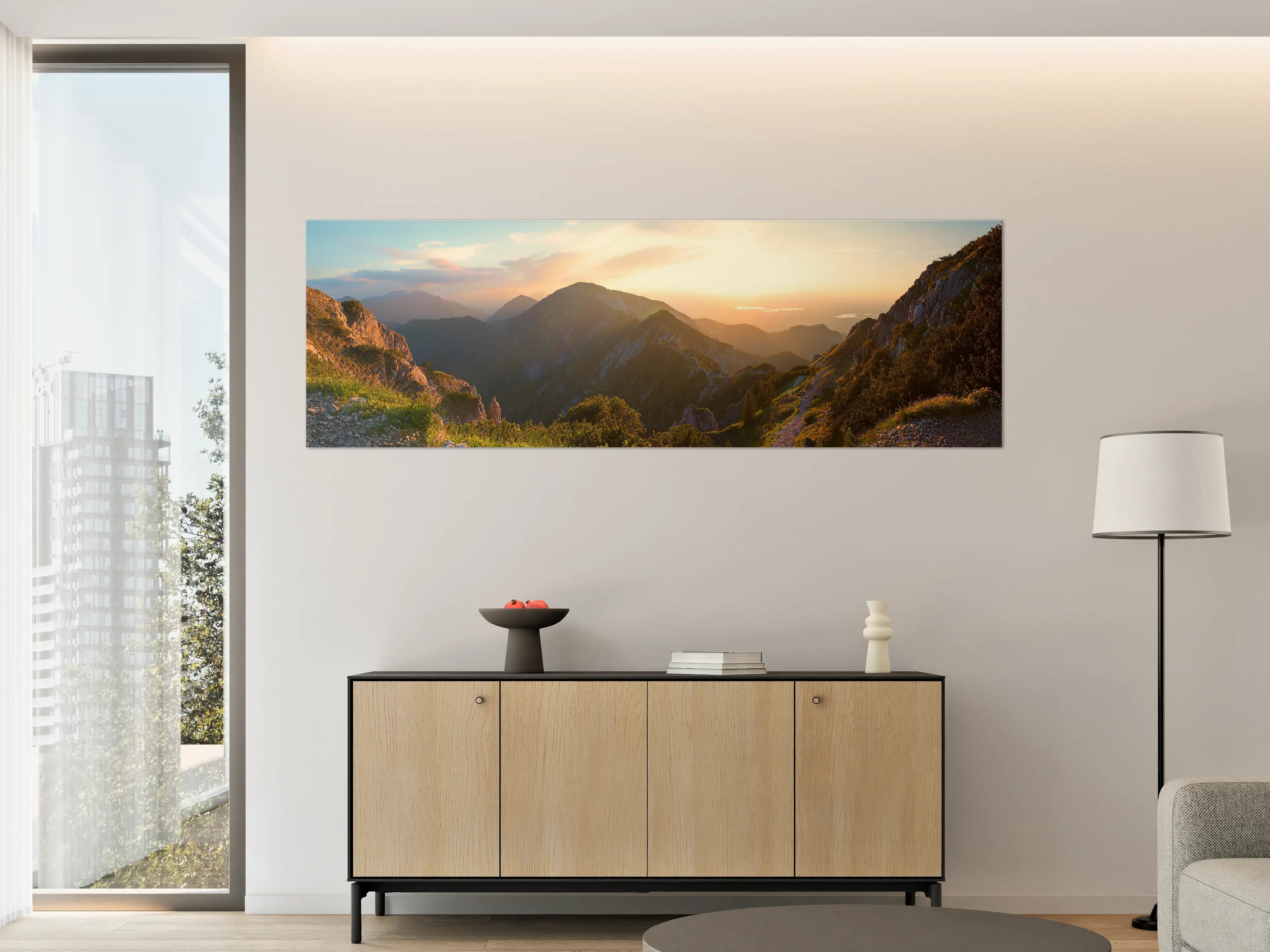 Große Wandbilder - Panorama der bayrischen Alpen bei Abendsonne