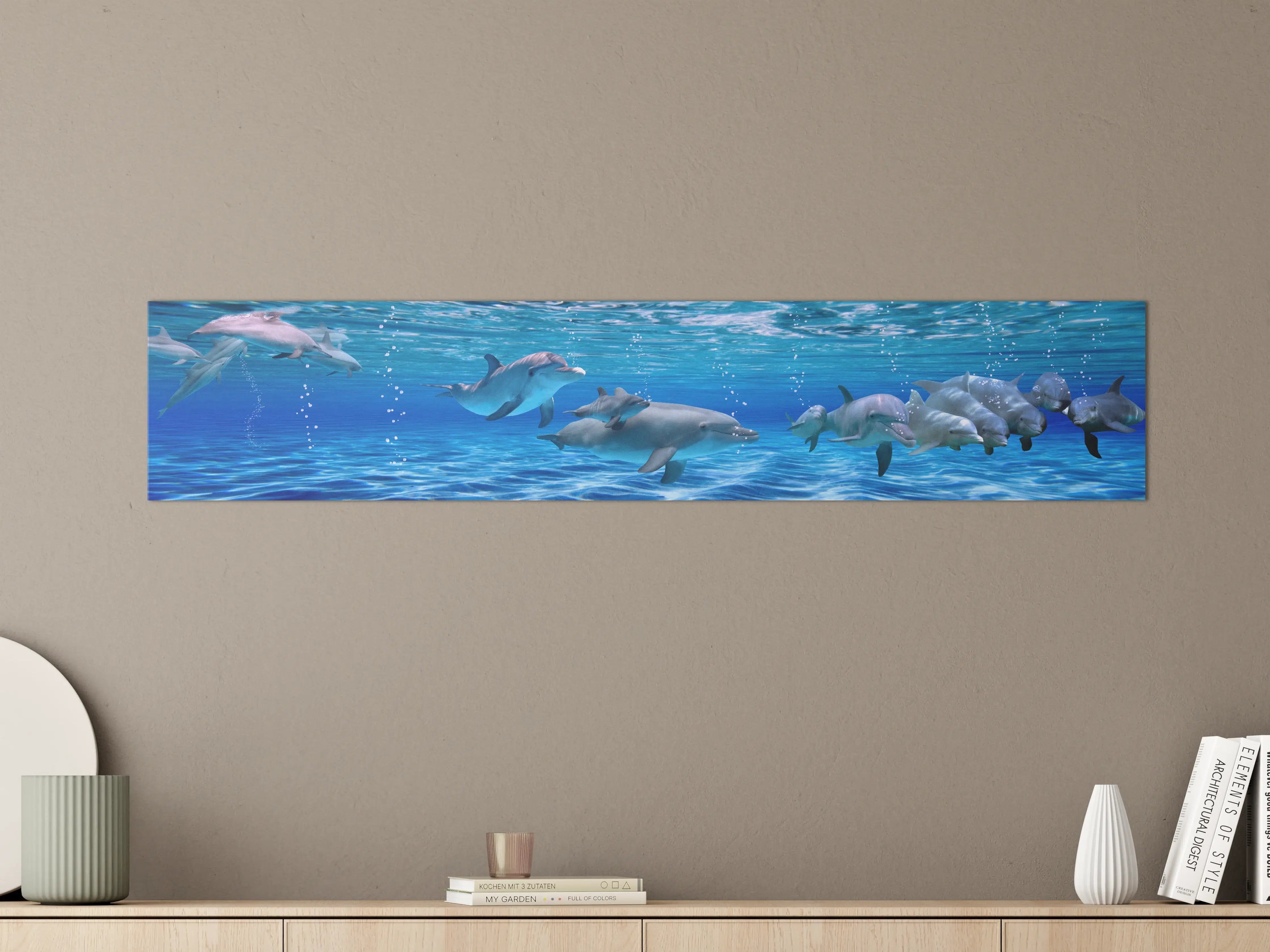Große Wandbilder - Panorama der schwimmenden Delphine