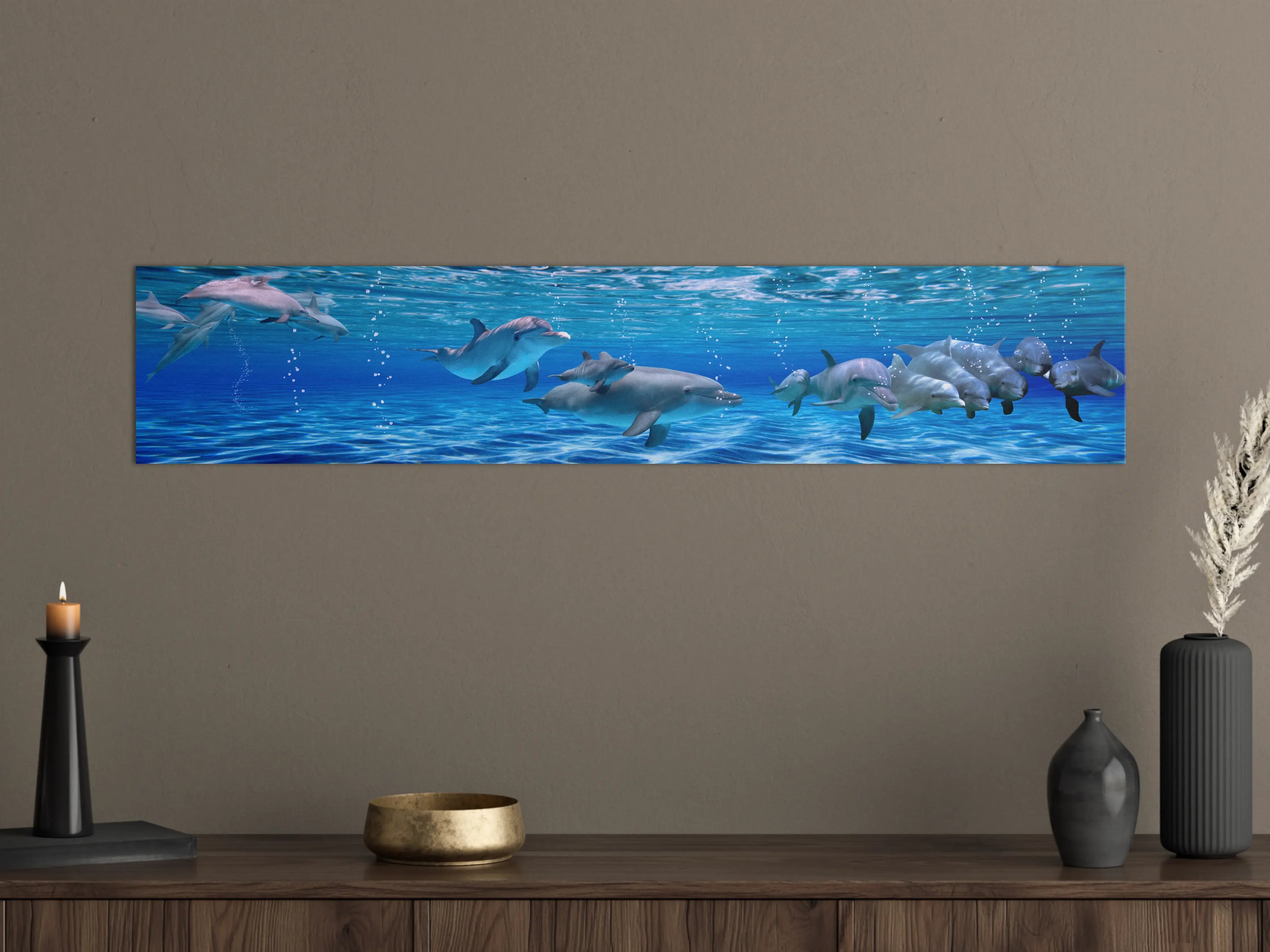 Große Wandbilder - Panorama der schwimmenden Delphine